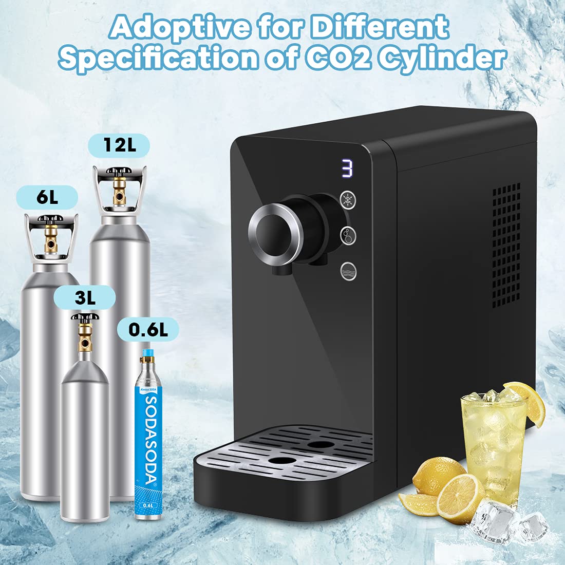 LifePlus Sparkling Water Maker Machine - Electric Soda Maker with 3 Modes for Home, Bar, Gym, Office & Restaurant Use | Commercial & Personal Carbonated Water Dispenser | Perfect for Parties, Healthy Drinks & Refreshments (Black)