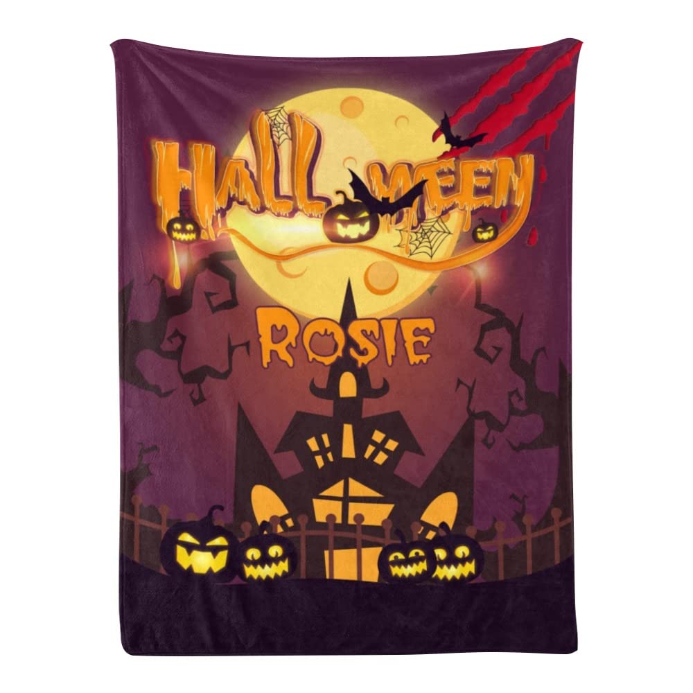 Personalized Halloween Blanket for Kids - Custom Name Pumpkin Throw 30