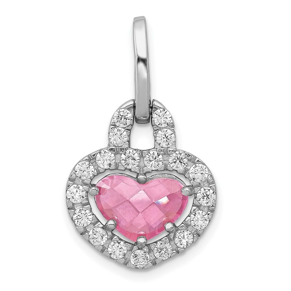 925 Sterling Silver Pink & Clear CZ Heart Pendant Necklace for Women - 27x16mm Cubic Zirconia Simulated Diamond Love Charm - Elegant Gift for Valentine's Day, Anniversary & Special Occasions