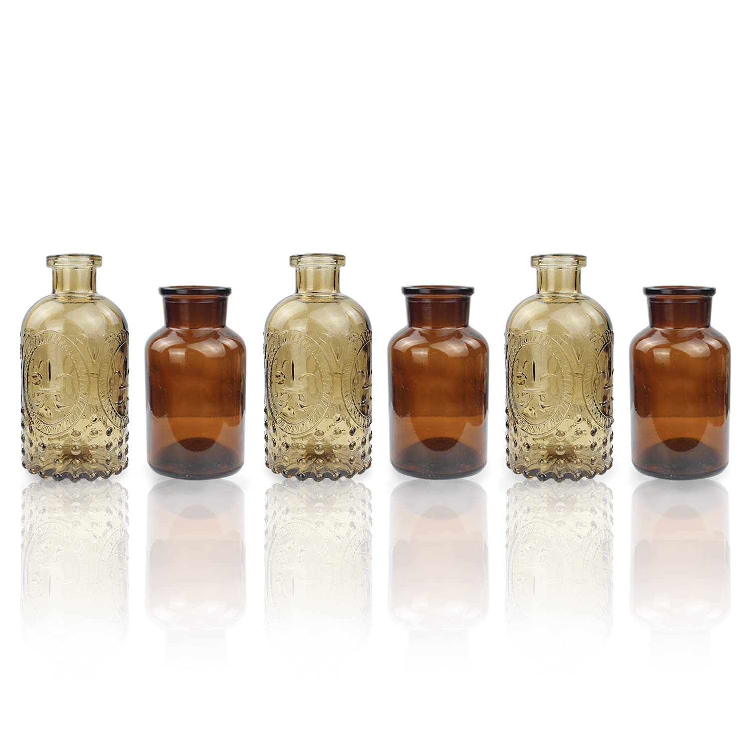 Rinlong Amber Glass Vase - Small Bud Vases with Brown Textured Rustic Design, Decorative Glass Bottles for Flowers, Mini Wedding Centerpiece Vases - Perfect for Home Decor, Wedding Table Settings, and Rustic Farmhouse Style
