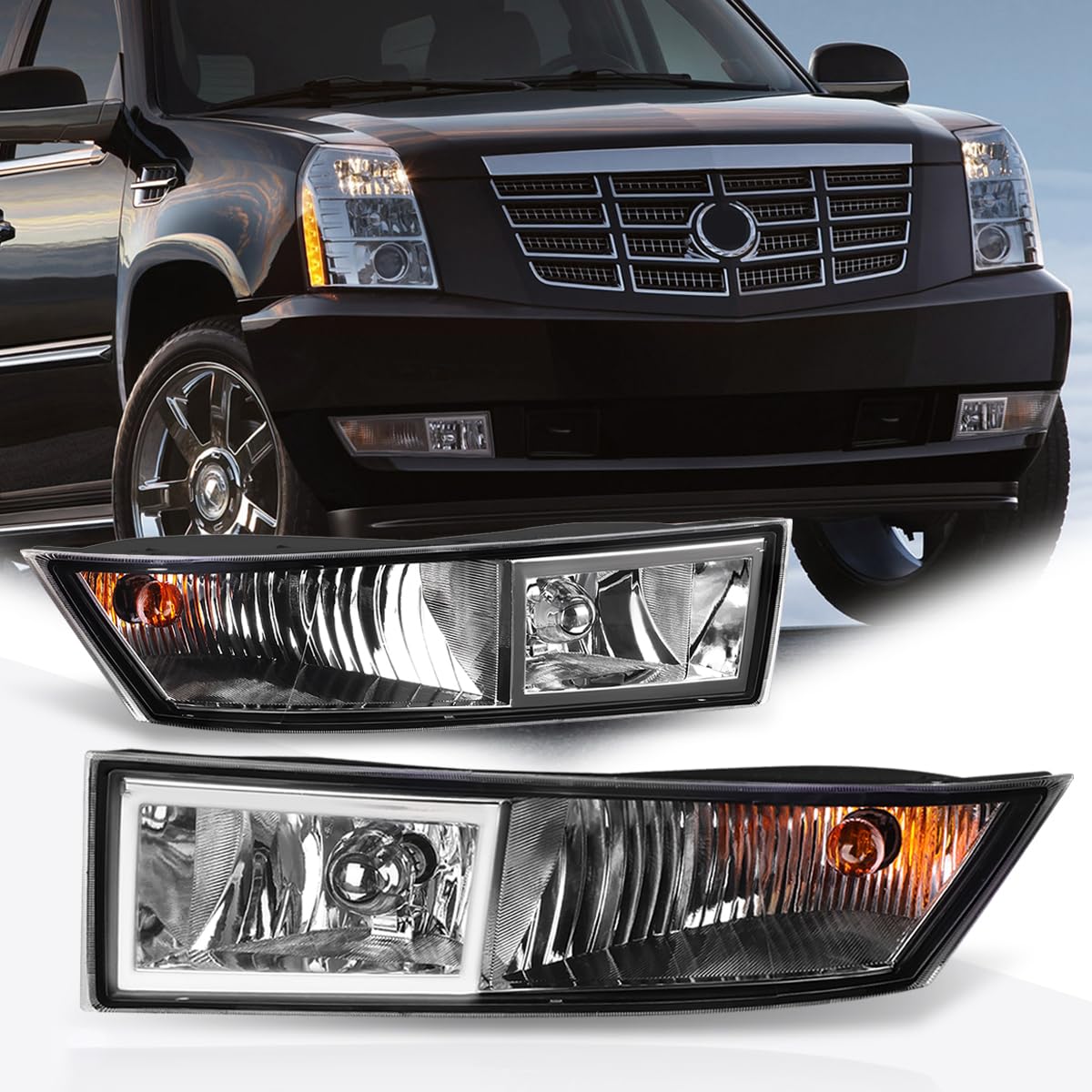 07-14 Cadillac Escalade ESV/EXT Front Bumper Fog Lights Kit with Clear Lens & Bezels - Perfect for Night Driving & Off-Road Adventures