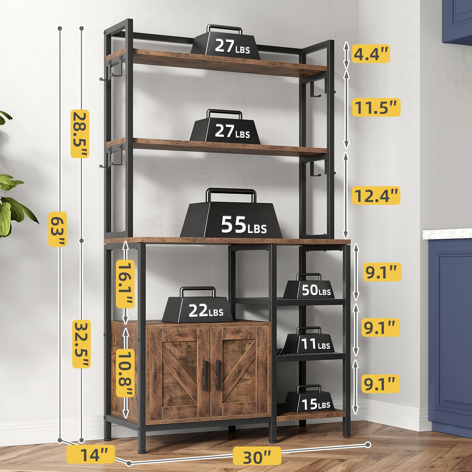 EnHomee 3-Tier Bakers Rack with Storage Shelves - Microwave Stand, Coffee Bar Cabinet for Kitchen - Space Saving Kitchen Organizer with Easy Assembly - Perfect for Small Kitchens, Apartments & Dorm Rooms