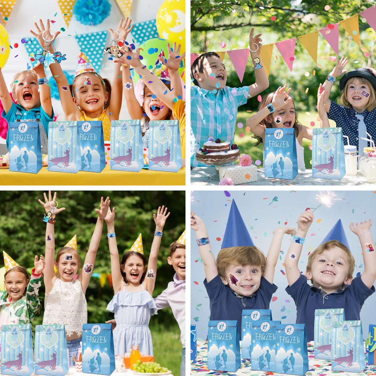 Frozen Birthday Party Favors for Kids - Girls Party Favor Set with Bracelets, Keychains, Stickers & Gift Bags | Perfect for Disney Themed Birthday Parties, Baby Showers & Frozen Themed Events