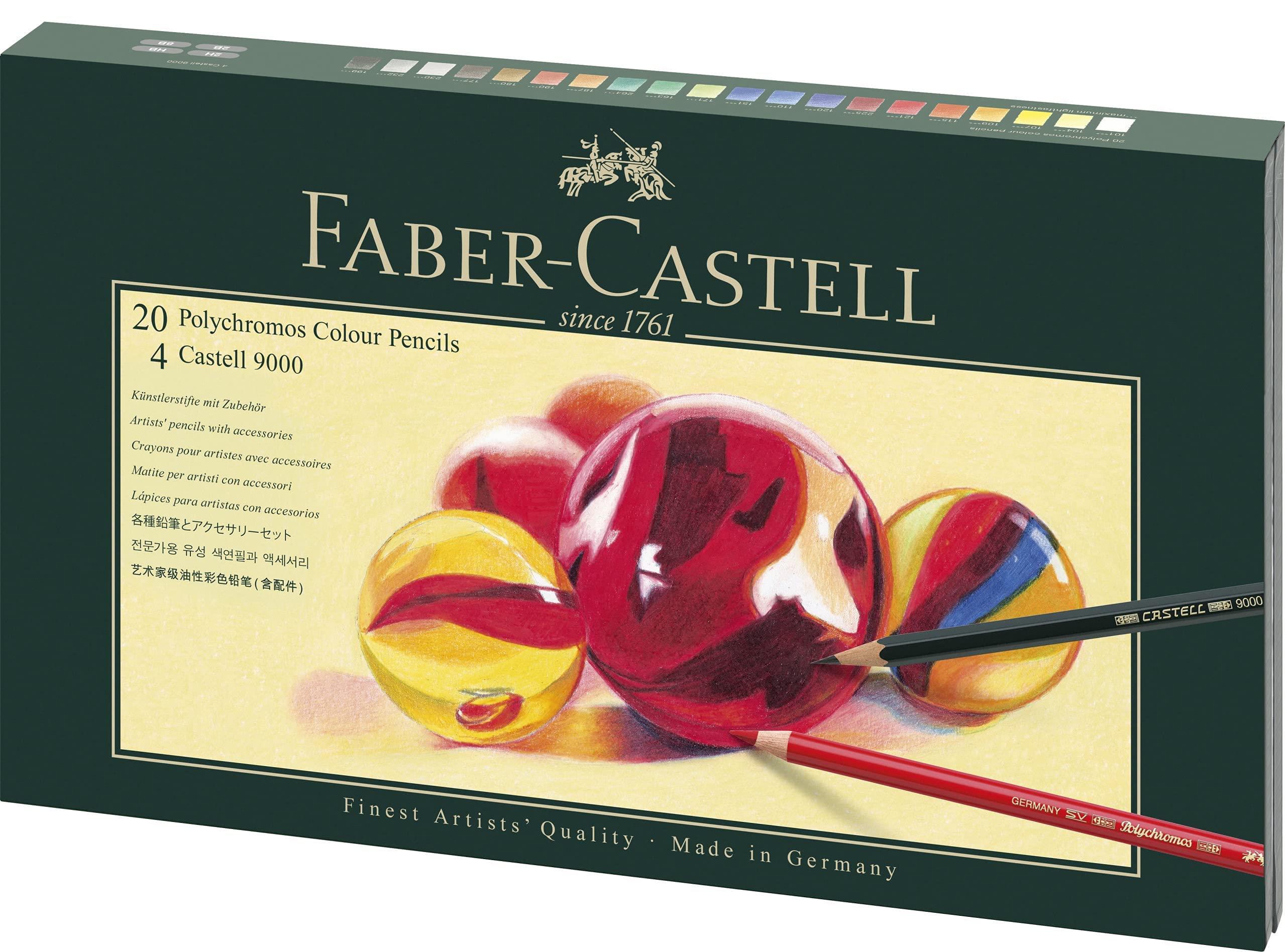 Faber-Castell FC210051 Polychromos Artist Colored Pencil Set - 12 Premium Oil-Based Pencils with Sharpener & Case - Ideal for Drawing, Sketching & Professional Artwork