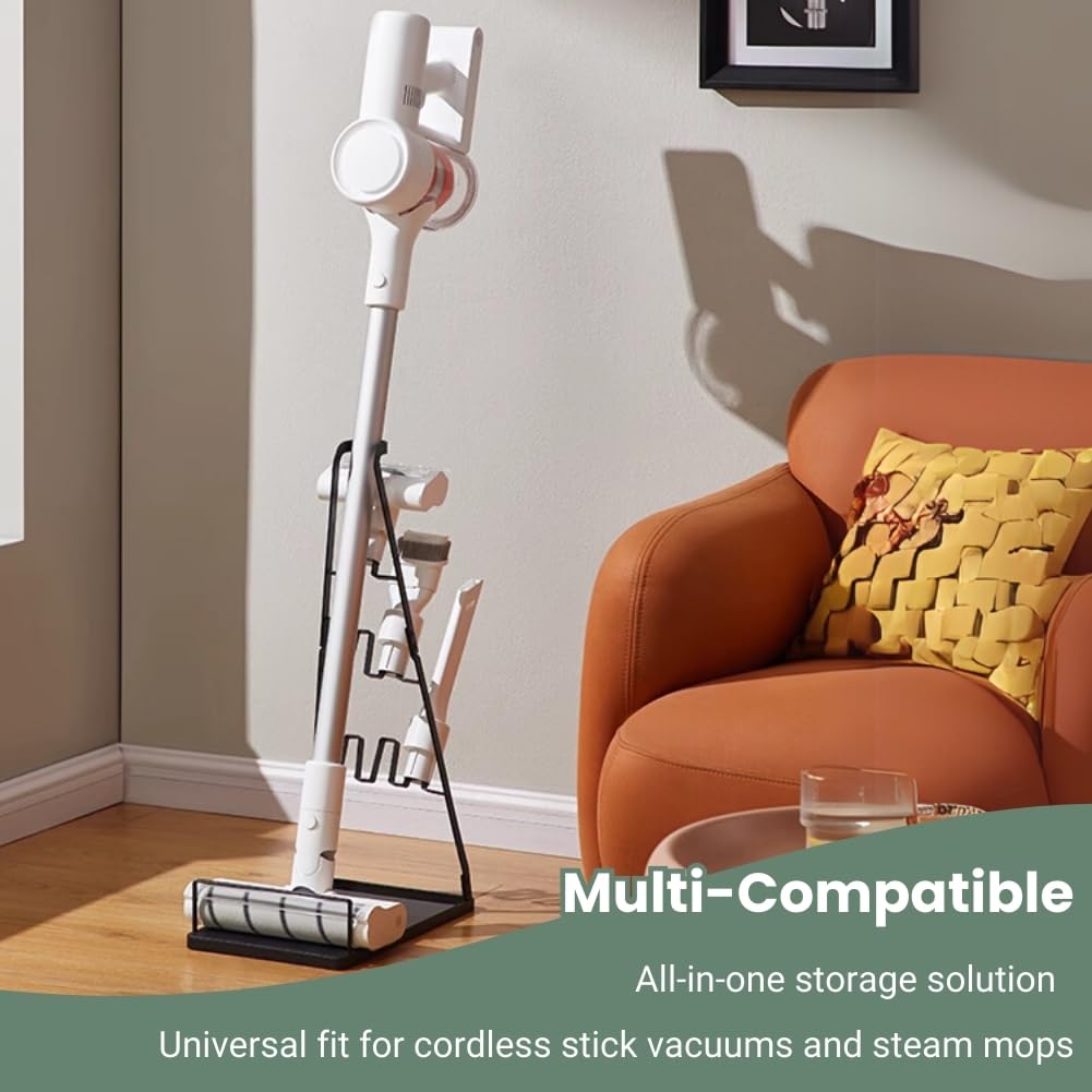 EZ SPARES Vacuum Stand - Universal Metal Storage Bracket & Docking Station for Dyson, Hoover, Eureka, Rainbow, Shop VAC & Most Stick Vacuums | Stable Holder for Home & Office Organization (Black) - Perfect for Closet, Garage & Utility Room Storage
