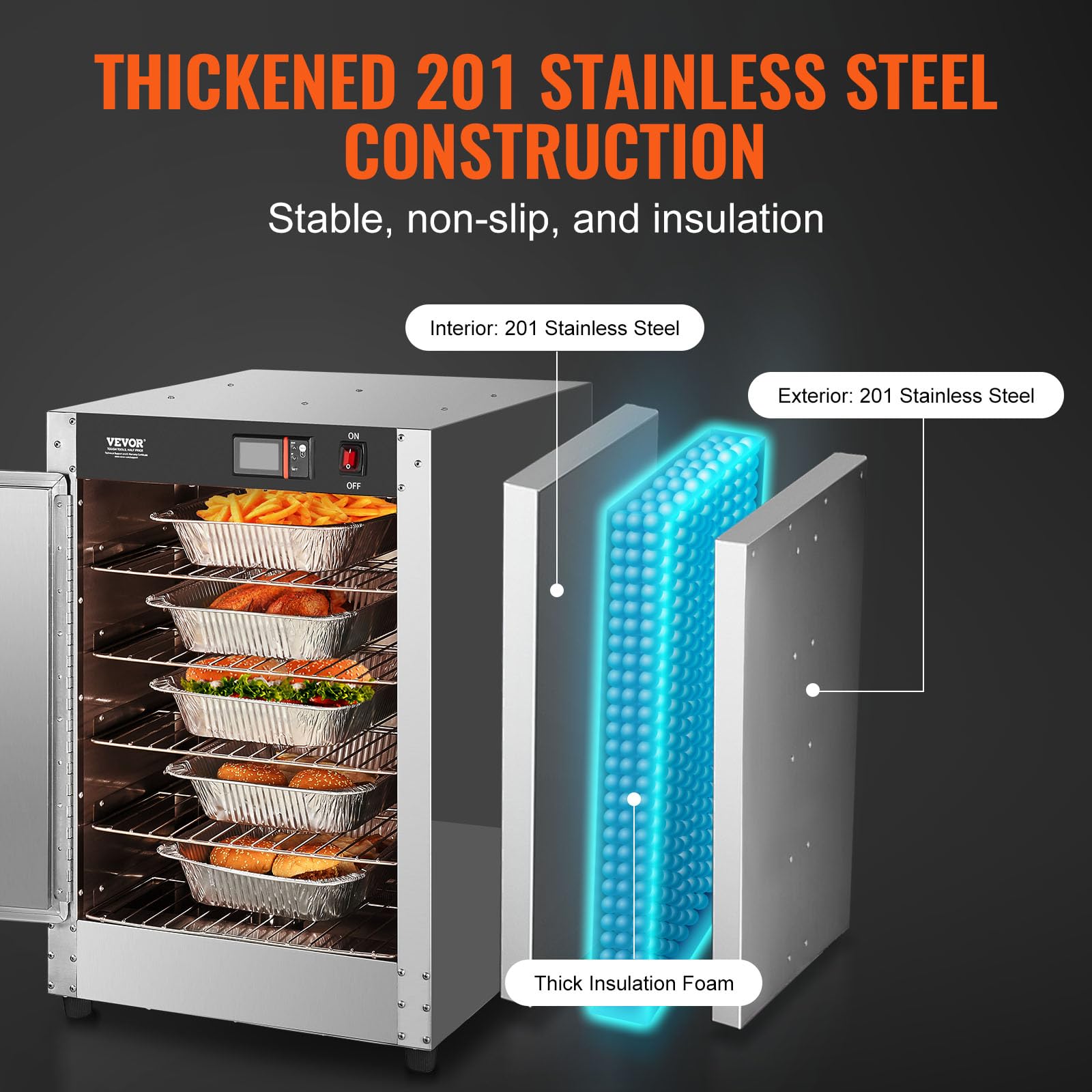 VEVOR 5-Tier Commercial Food Warmer Cabinet - Stainless Steel Hot Box with Adjustable Shelves, Water Tray & 5 Pans - Perfect for Restaurants, Catering & Pizza Keeping | Ideal for Buffets, Cafeterias & Food Service Businesses