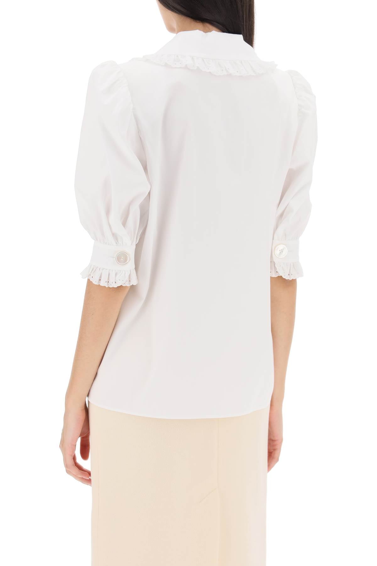 Alessandra Rich Embroidered Collar Short Sleeve Shirt for Women | Elegant Blouse for Office, Party & Casual Wear