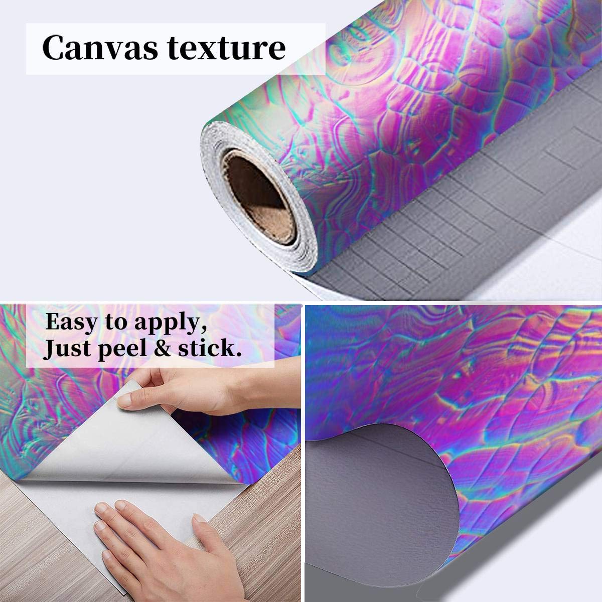 3D Abstract Holographic Foil Wallpaper - Self-Adhesive Pearl Gradient Wall Mural for Bedroom, Living Room & Dorm Decor | Peel & Stick Removable Wallpaper for Walls, Ceiling & Wardrobes | Modern Home Interior Design Upgrade