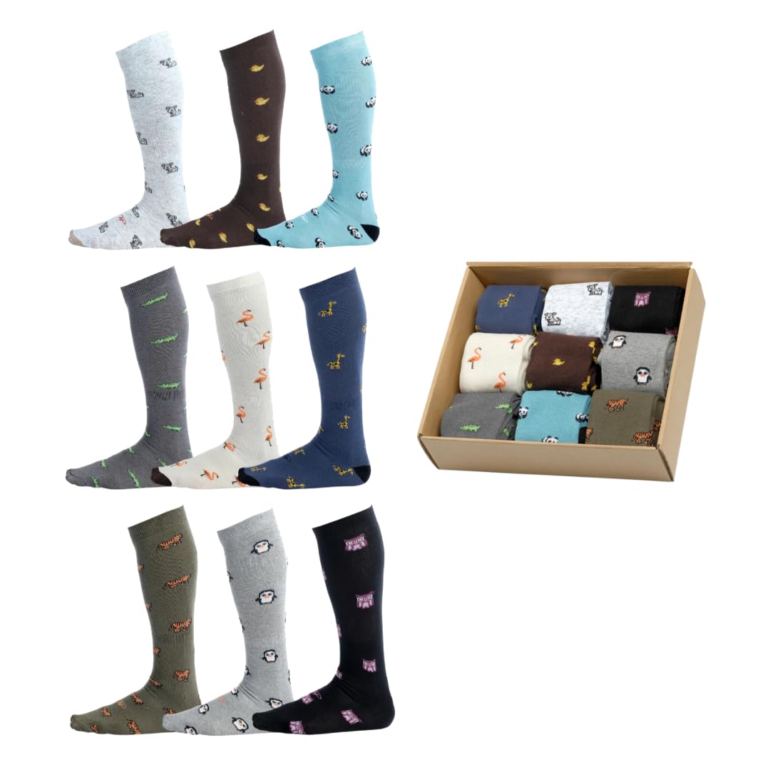 Pierre Henry Men's Over the Calf Dress Socks - 9 Pairs Colorful Funky Cotton Socks for Business, Casual & Formal Wear | Perfect for Office, Parties & Special Occasions
