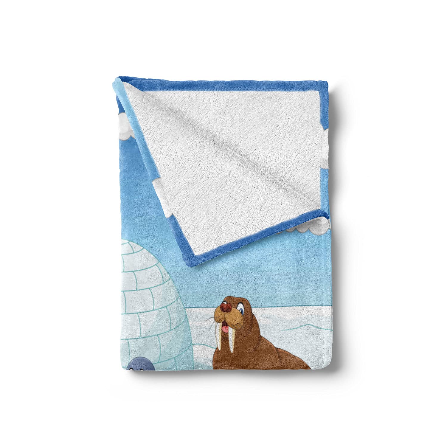 Ambesonne Arctic Animals Fleece Throw Blanket - Polar Bears, Seals, Penguins, Wolves & Whales Design - Soft Flannel Couch Cover for Adults, 60x80 Inches, Sky Blue & White - Perfect for Living Room, Bedroom & Winter Cozy Decor