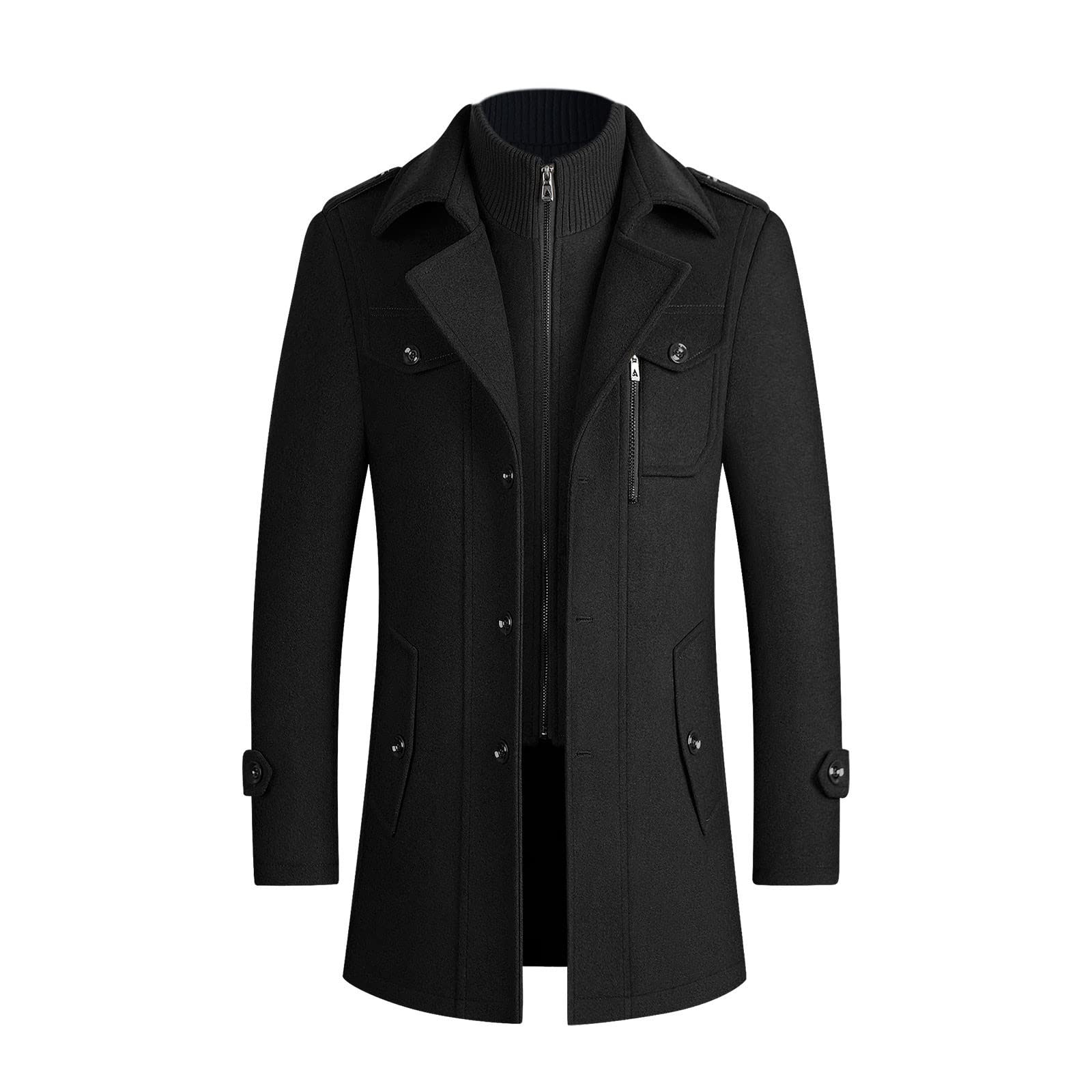 Men's Winter Wool Trench Coat - Mid-Length Thick Double-Layer Military Peacoat | Business Casual Overcoat | Size 10-20 | Warm Duffle Coat for Office, Dating & Outdoor Activities