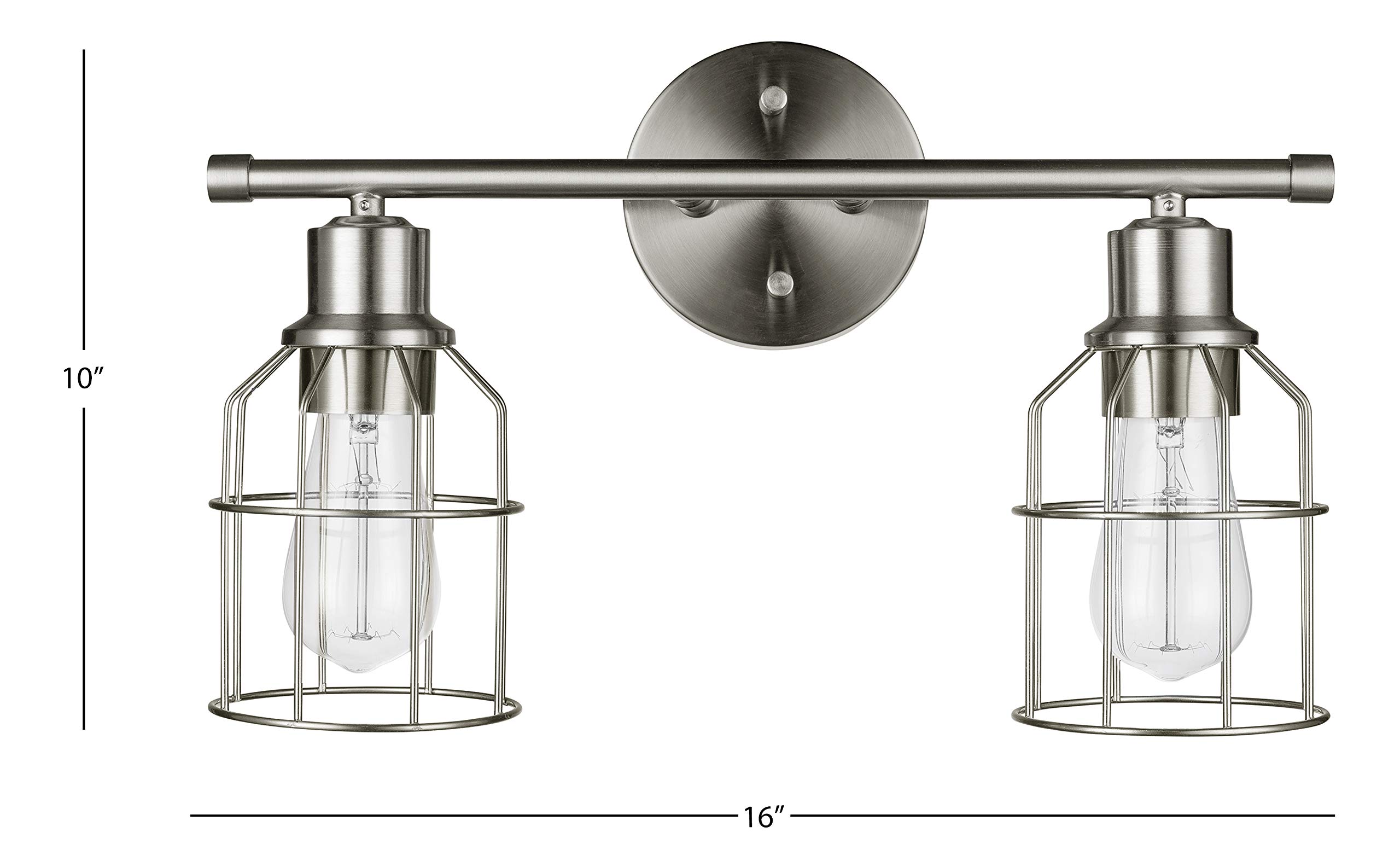 Globe Electric 51623 Dundas 2-Light Bathroom Vanity Light Fixture - Brushed Nickel Finish with Cage Shades, Includes LED Bulbs - Perfect for Bathroom, Powder Room & Dressing Room Lighting