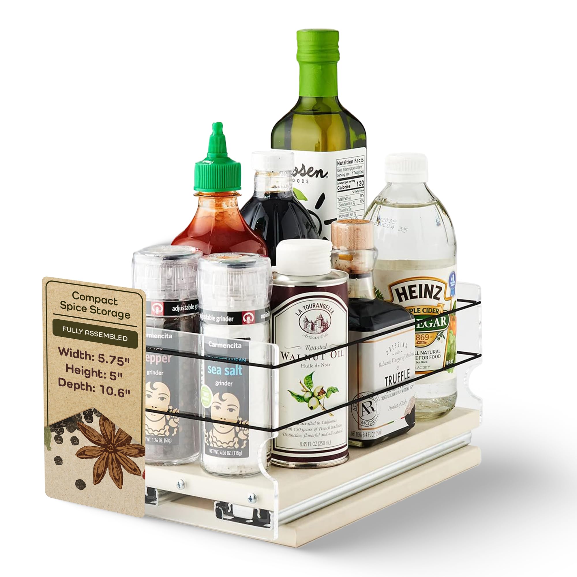 Heavy Duty Pull Out Spice Rack Organizer for Kitchen Cabinets - Vertical Sliding Drawer Storage for Spices & Seasonings - Made in USA - 5.75