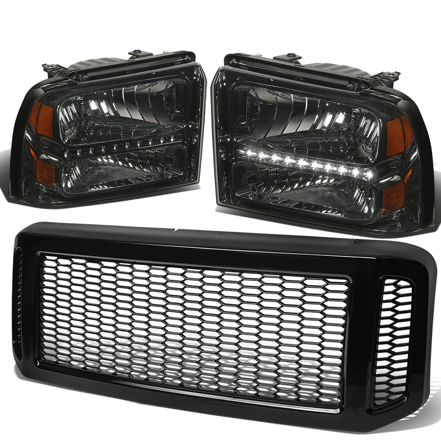 Auto Dynasty 3D LED Headlights & Grille for Ford F250-F550 (2005-2007) - Black Chrome - Off-Road & Custom Builds