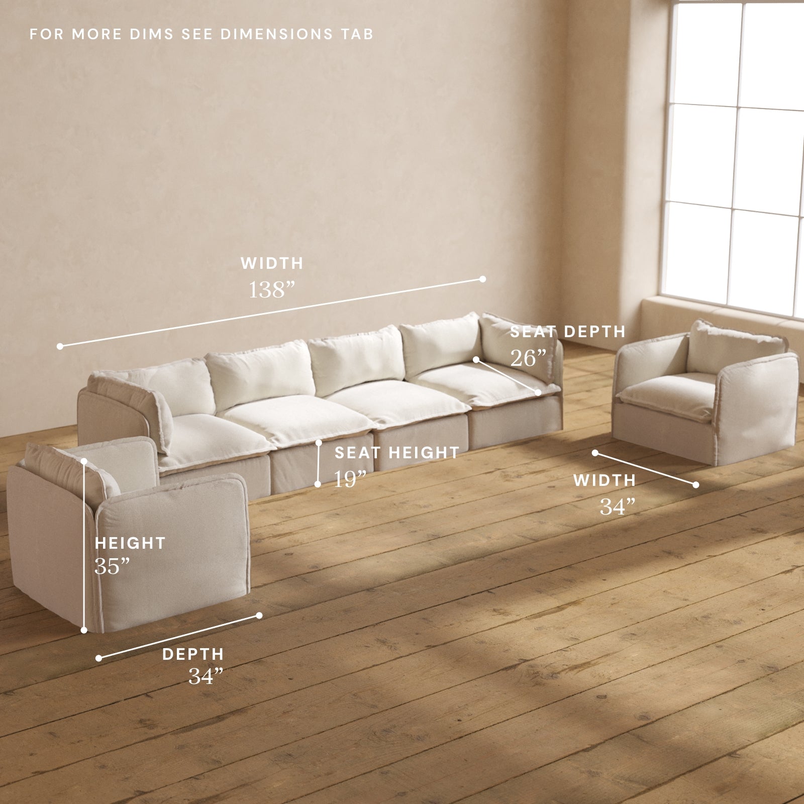 Modular Performance 4-Seater Sofa with Armchair Set in Flour Color | Modern Living Room Furniture for Home & Office | Perfect for Family Gatherings, Movie Nights & Relaxation