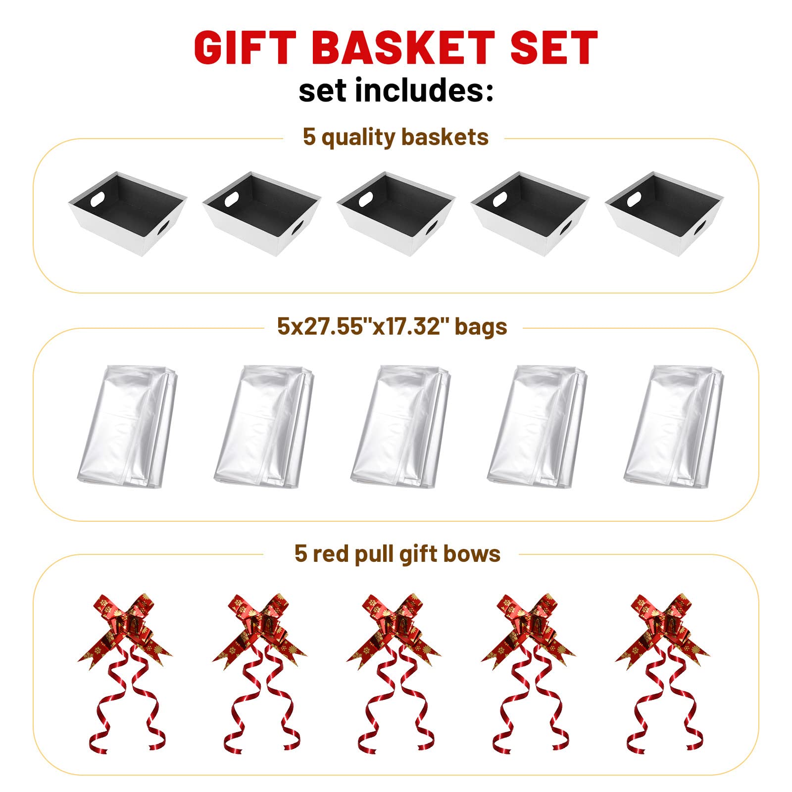 5-Pack Empty Gift Baskets for Sympathy, Baby, Easter - Reusable Woven Gift Baskets for Holiday Gifting, Party Favors & Home Decor