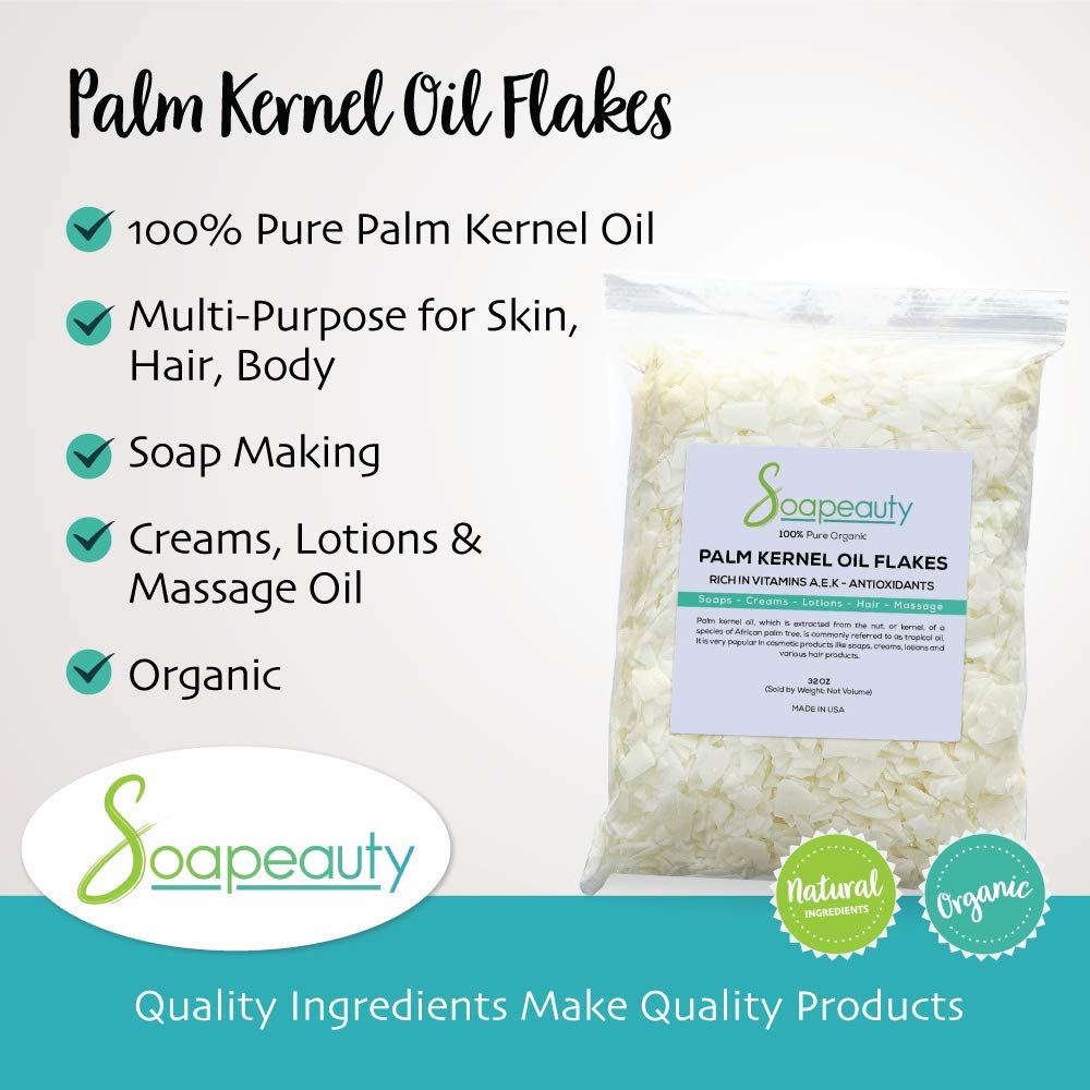 Pure Unrefined Palm Kernel Oil Flakes for Soap Making, Cosmetics & Skincare - 4oz to 10lbs Bulk (10lbs) | Natural Moisturizer for DIY Beauty Products, Hair Care & Massage Oils