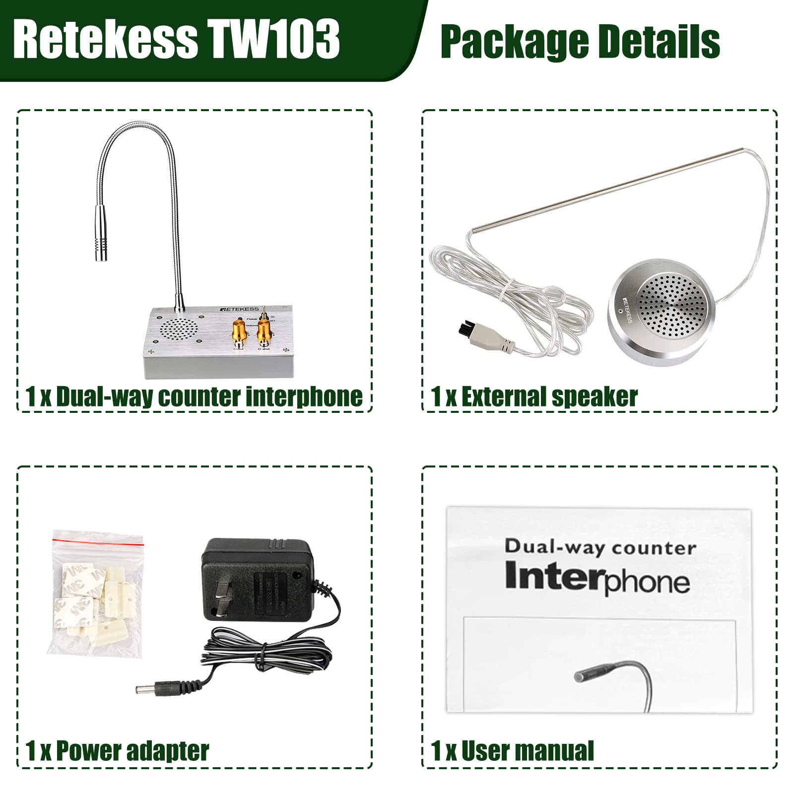 Retekess TW103 Window Speaker & Intercom System with Independent Volume Control & Recording Function - Ideal for Travel Agencies & Medical Centers