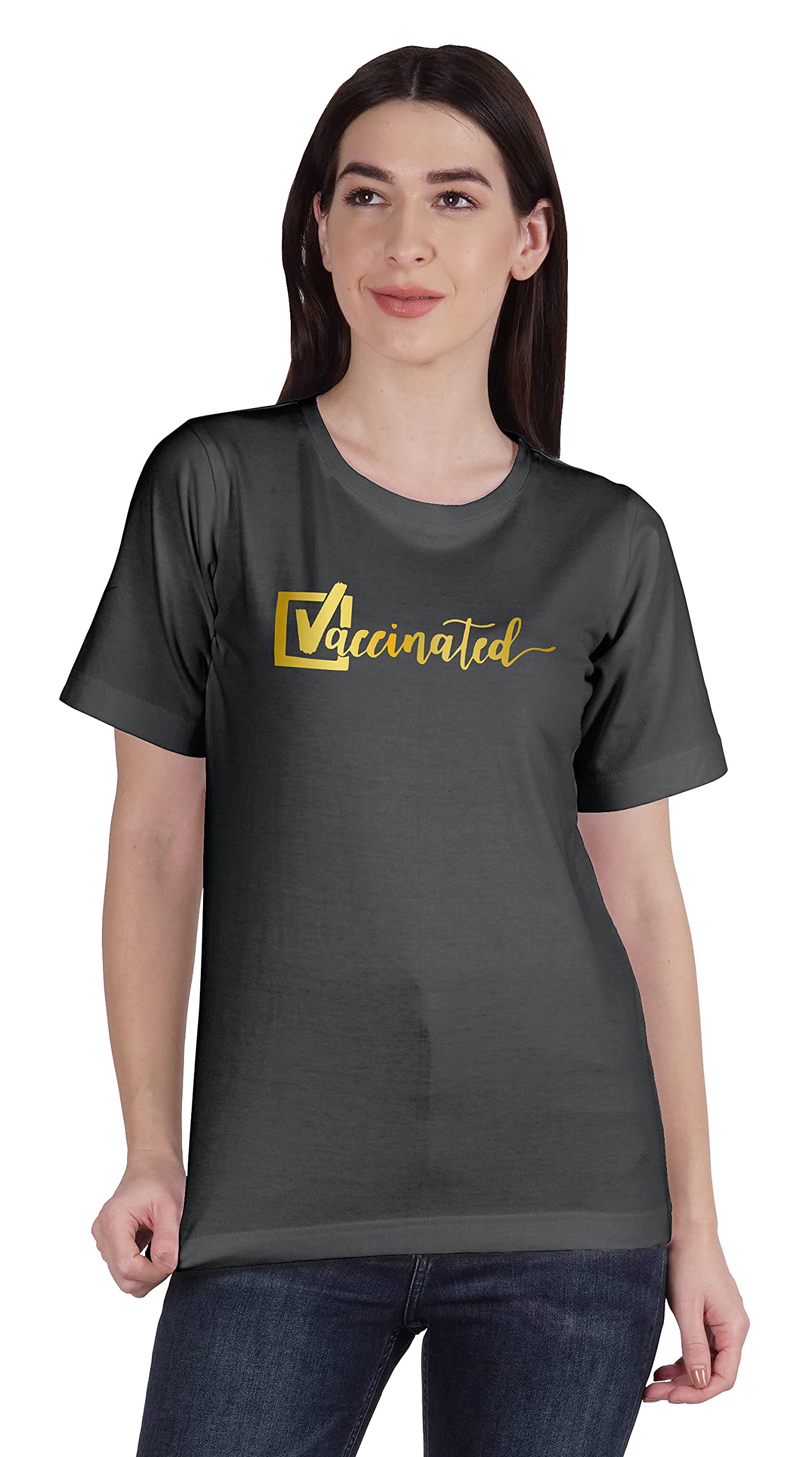 Vaccinated Pro Vaccine Crew Neck Cotton T-Shirt for Women - Comfortable Casual Tee for Everyday Wear, Protest Rallies & Pride Events