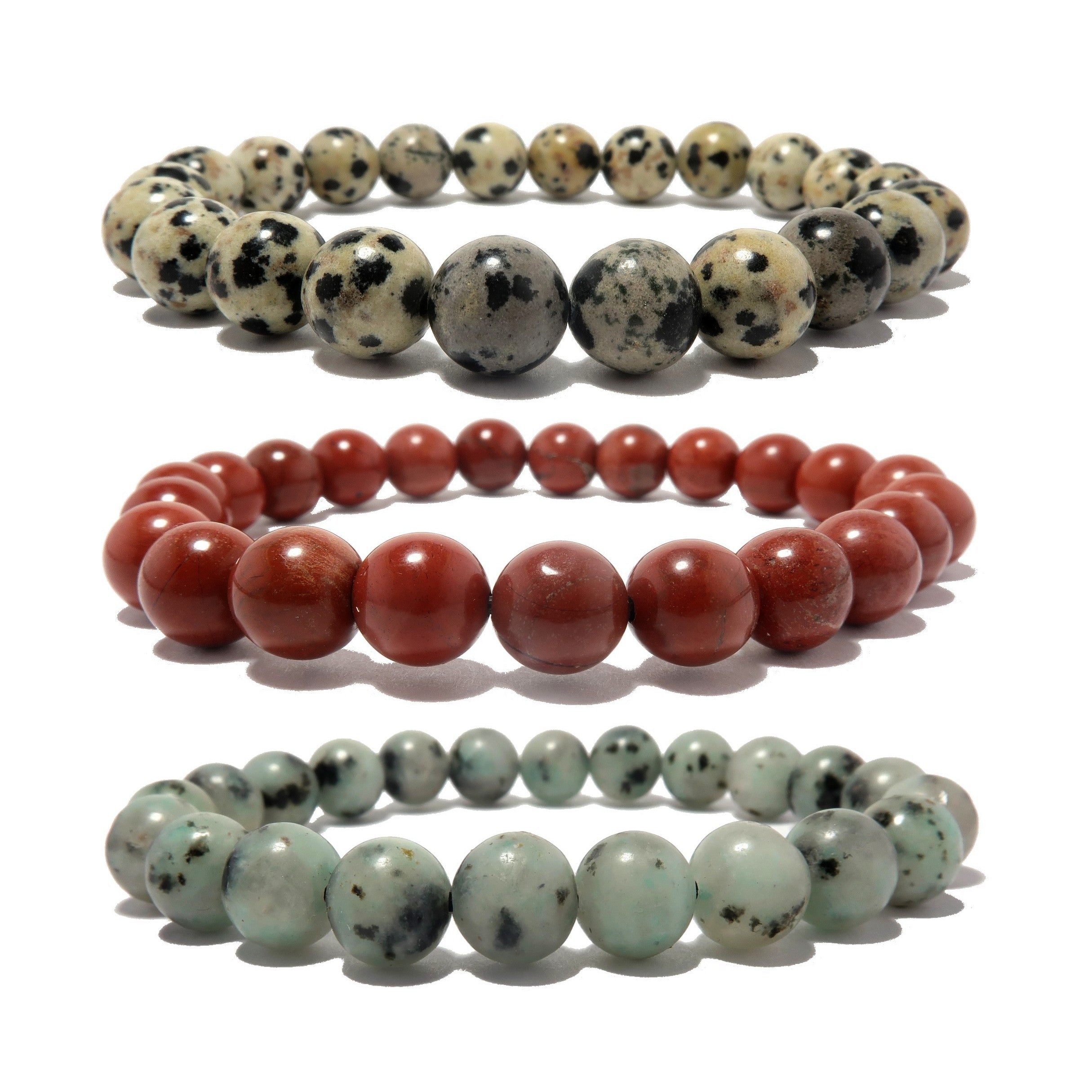 Jasper Bracelet Set - Dalmation Red Kiwi Gemstone Jewelry for Women | Boho Chic Beaded Bracelets for Everyday Wear & Gift Giving