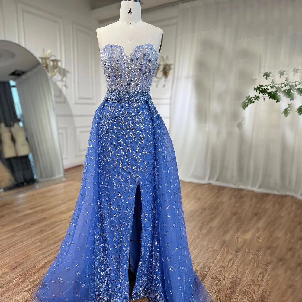 Serene Hill Blue Mermaid Evening Gown with High Split & Beaded Sweetheart Neckline - Formal Women's Party Dress LA71796 for Prom, Wedding & Special Occasions