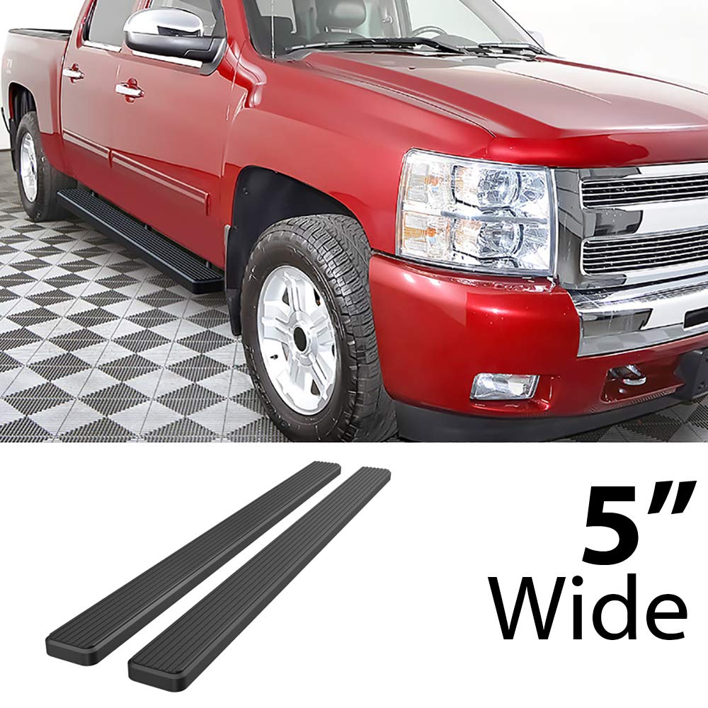 Black 5-inch APS Running Boards for Chevy Silverado & GMC Sierra 1500 (2001-2013) / 2500 3500 (2001-2014) Crew Cab - Stainless Steel Nerf Bars Side Steps - Perfect for Off-Roading & Truck Accessories Upgrade (Excludes CK Classic)
