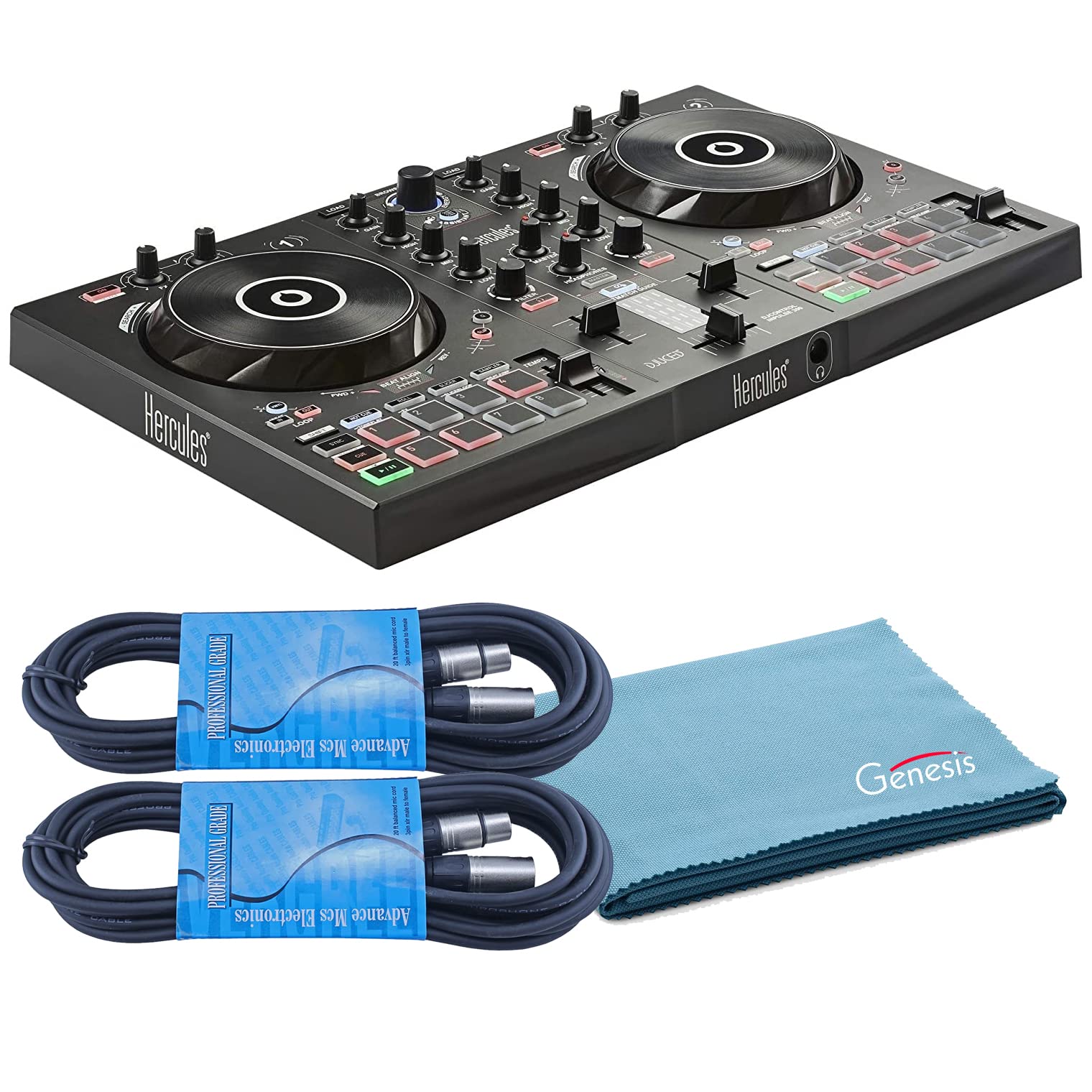 Hercules DJControl Inpulse 300 Professional USB DJ Controller with 2 XLR Cables & Microfiber Cloth - Perfect for DJs, Clubs, Home Studios & Live Performances