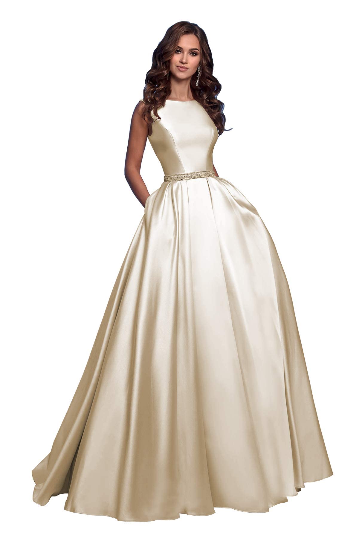 Elegant 2024 Women's Prom Dresses Long Satin A-Line Sleeveless Formal Evening Gowns with Pockets - Perfect for Homecoming, Wedding Guest, and Black Tie Events