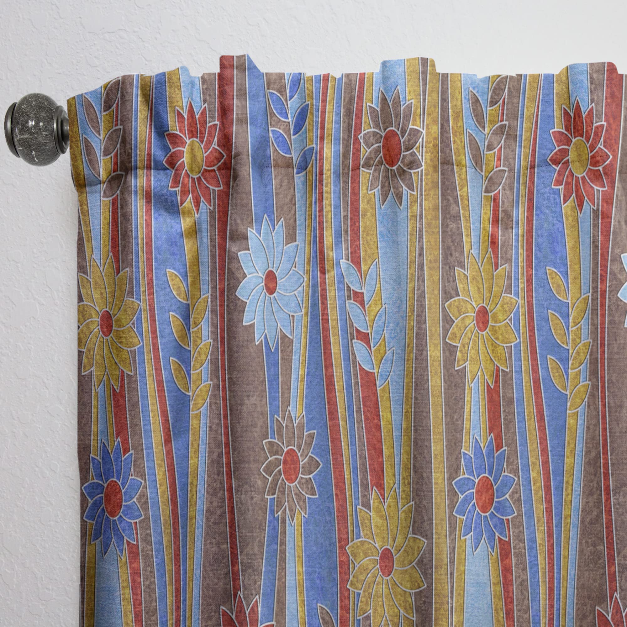 Floral Retro Pattern III Thermal Insulated Curtains - 52x95 Inch Single Panel for Bedroom & Living Room - Blackout Drapes for Home Decor & Privacy