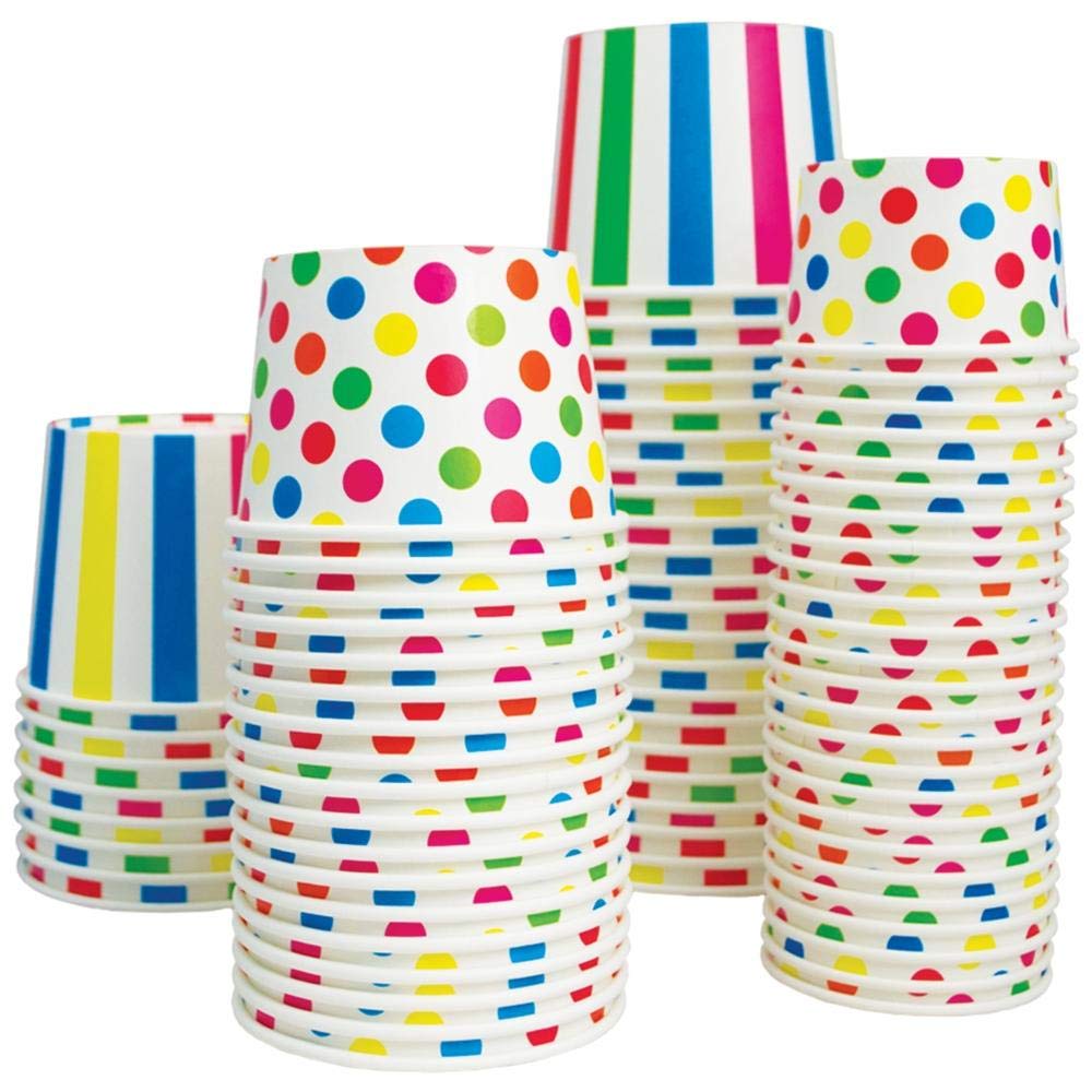 UNIQ 1000-Count 16 oz Polka Dot Paper Ice Cream Bowls - Rainbow Color Disposable Bowls for Hot/Cold Foods - Perfect for Ice Cream Bars, Frozen Desserts, Parties & Catering