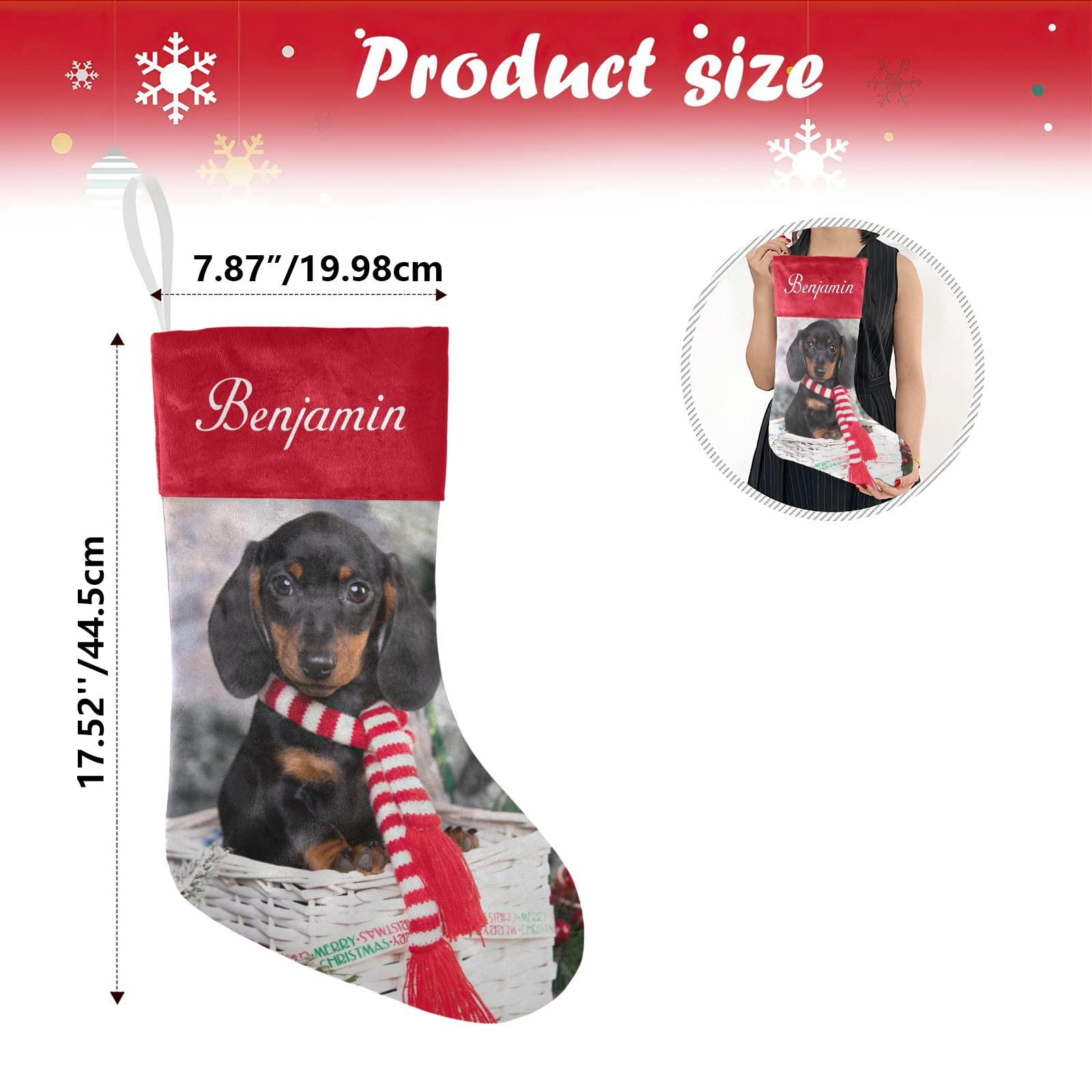 Personalized Christmas Stockings for Dogs - Custom Name Xmas Socks for Pets, 17.52 x 7.87 Inch - Perfect Holiday Gift for Dog Lovers & Festive Home Decor