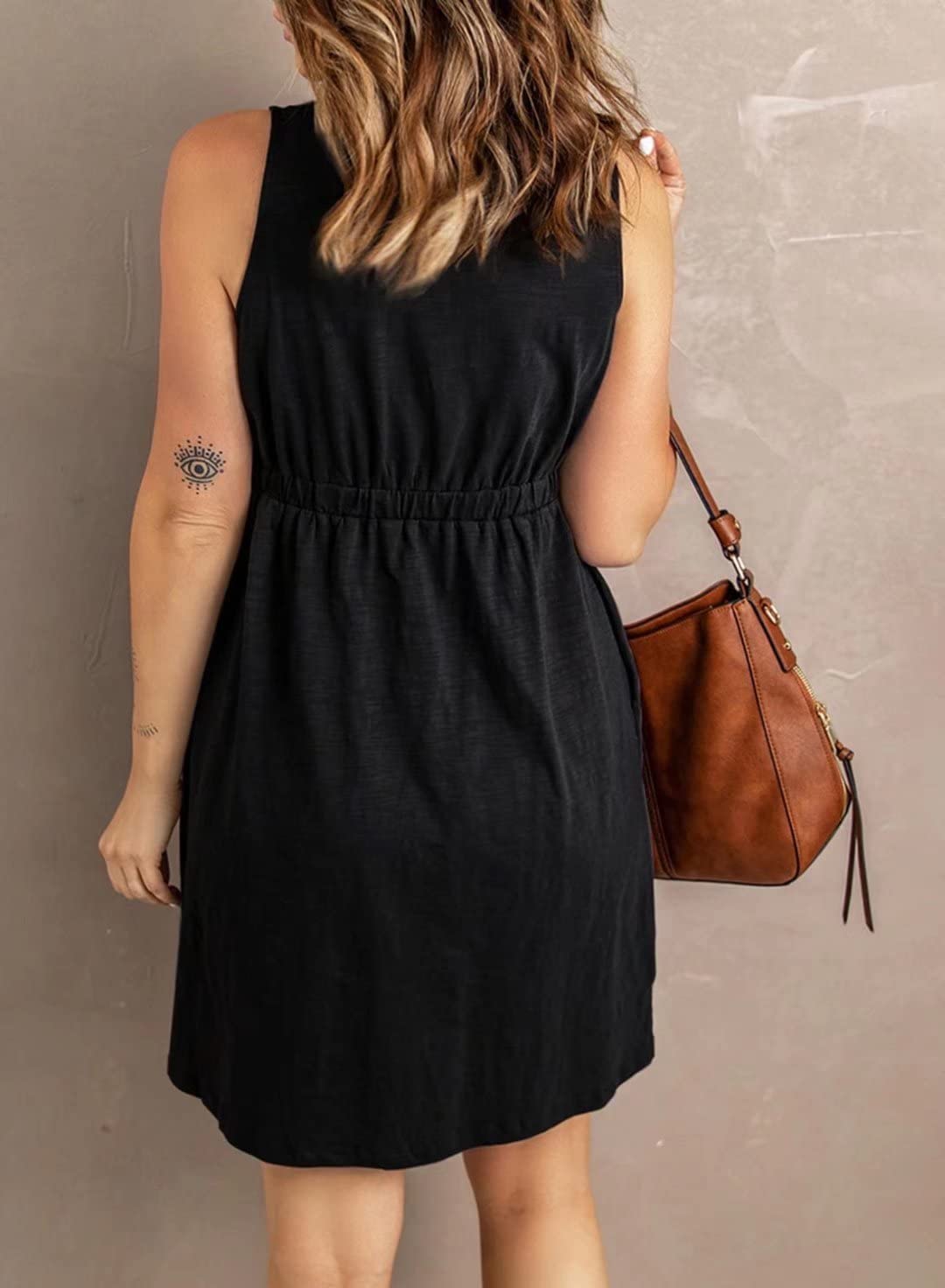 FEKOAFE Women's Summer V-Neck Ruffle Short Sleeve Casual Dress - Solid Color Flowy Dress for Beach, Party & Everyday Wear 2023
