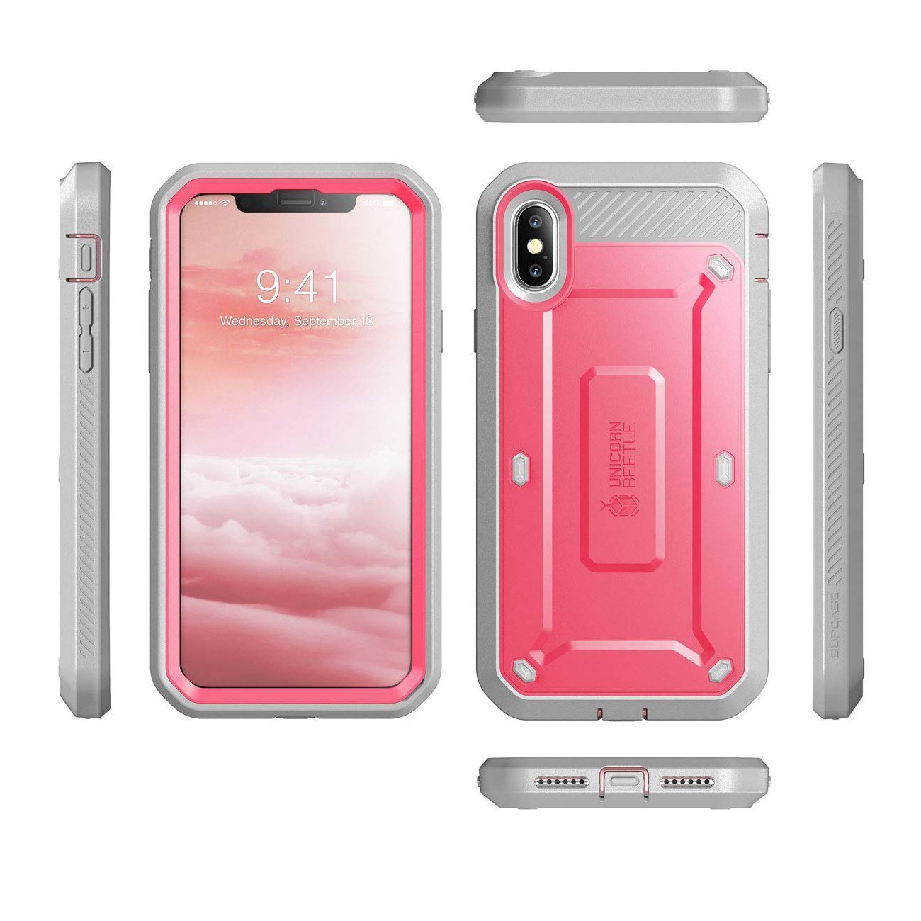 iPhone X / XS Unicorn Beetle Pro Rugged Holster Case - Shockproof, Drop Protection, Built-in Screen Protector - Pink | Perfect for Outdoor Activities, Construction Work & Extreme Sports