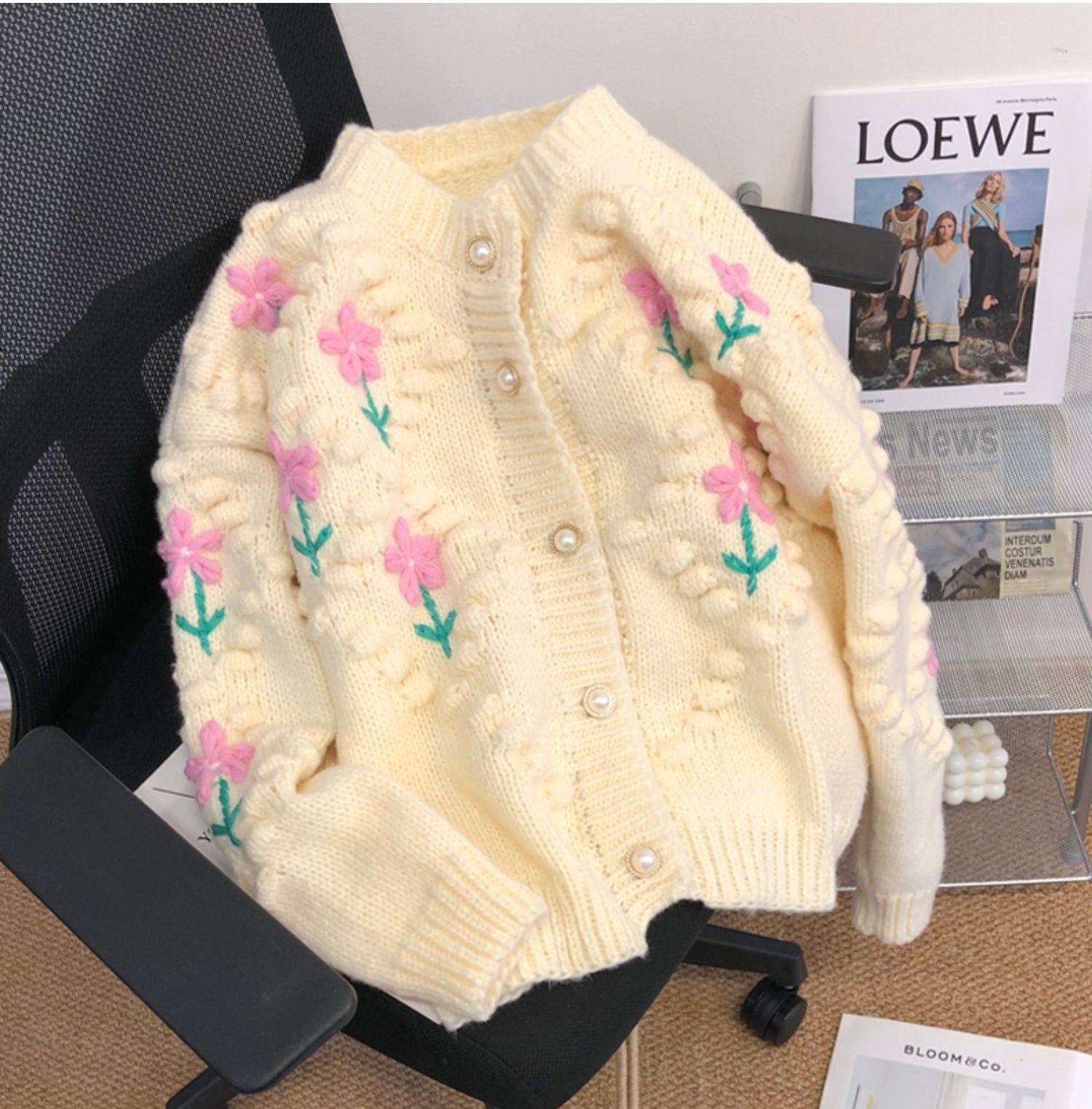Vintage Knit Cardigan for Women - Cozy Loose Fit Embroidered Sweater for Fall & Winter | Perfect for Casual Outfits, Layering & Coffee Dates