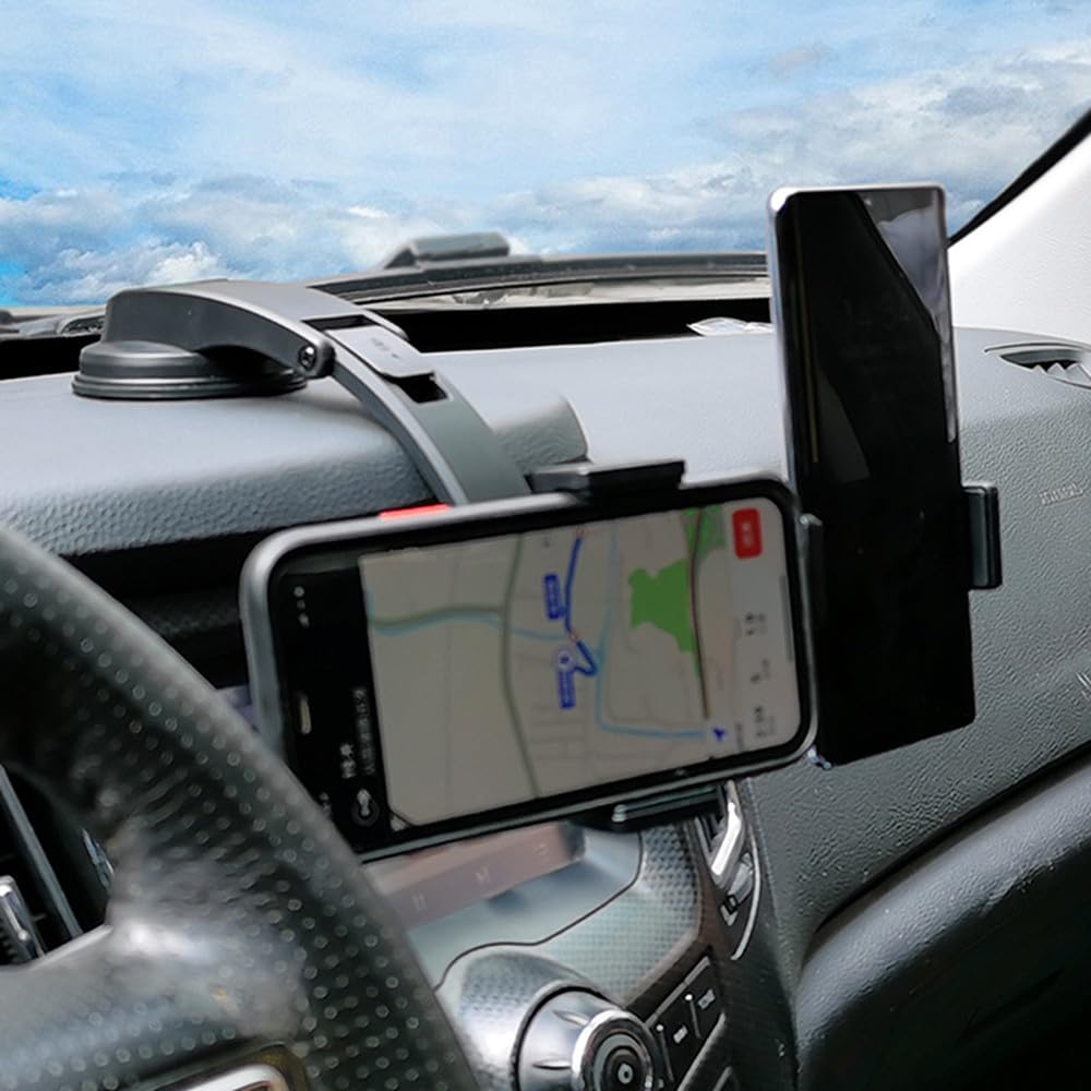 Dual Car Phone Mount - Adjustable Dashboard Phone Holder for 2 Smartphones (3.5-6.8 Inch) | Perfect for Uber Drivers, Road Trips & GPS Navigation