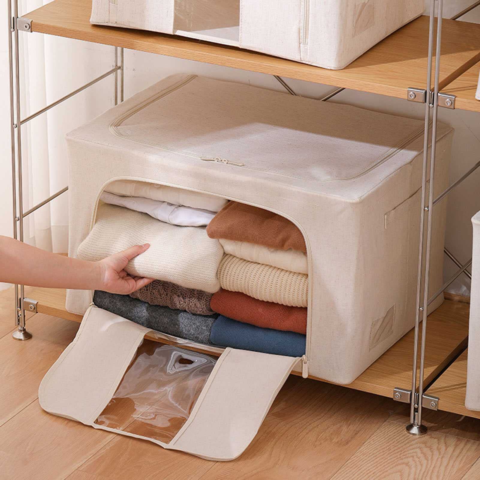 XUESHA Large Capacity Clothes Organizer Storage Box - 2 Pack, Reinforced Handle for Blankets, Pillows, Clothes & Home Decor | Perfect for Closet, Bedroom & Travel Organization