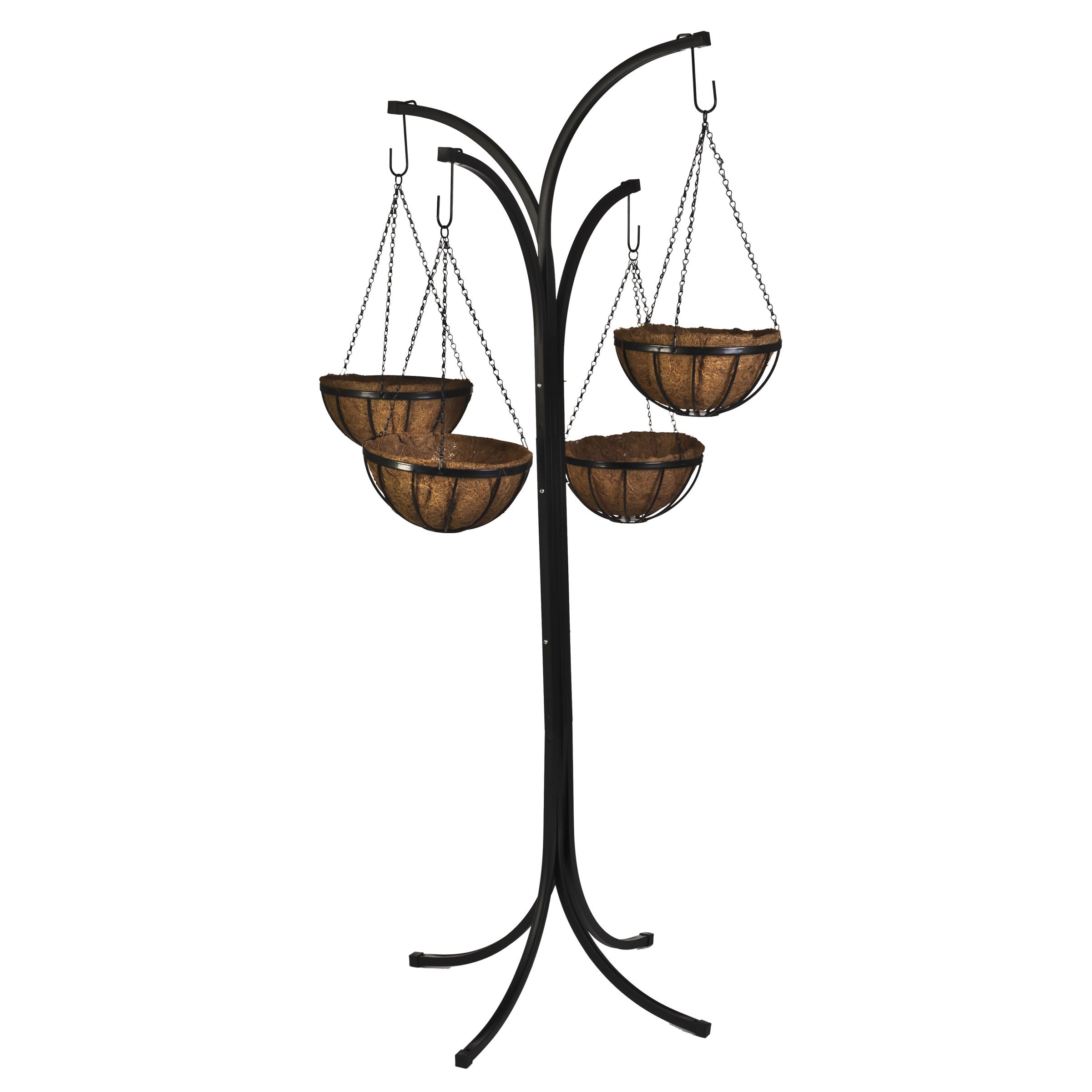 CobraCo 4-Arm Plant Stand with 4 Hanging Baskets - Indoor Outdoor Flower Holder for Patio, Garden, and Home Decor
