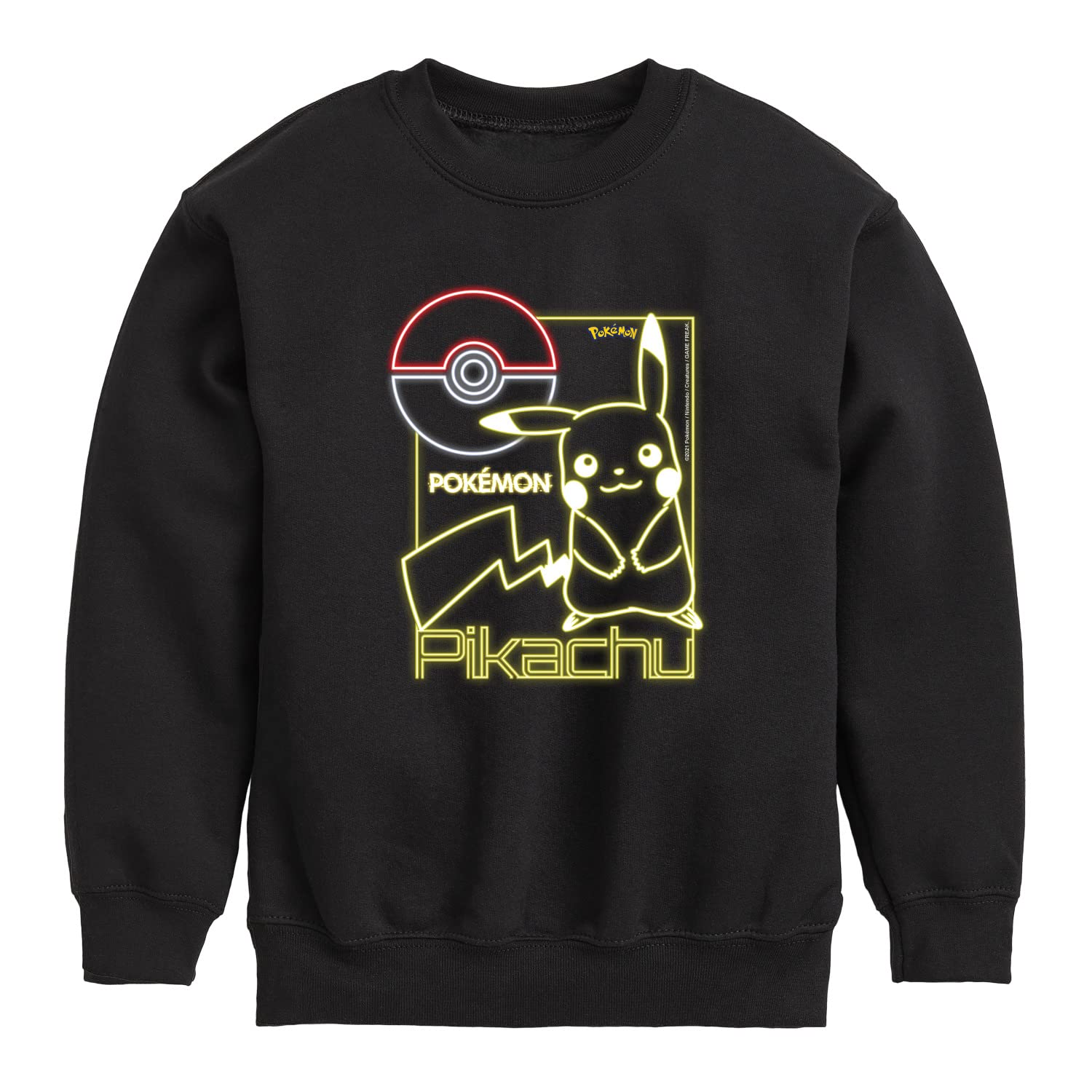 HYBRID APPAREL Pokémon Neon Pikachu Youth Crewneck Fleece Sweatshirt - Soft & Warm Pullover for Kids' Casual Wear, Gaming Outfits & Anime Cosplay