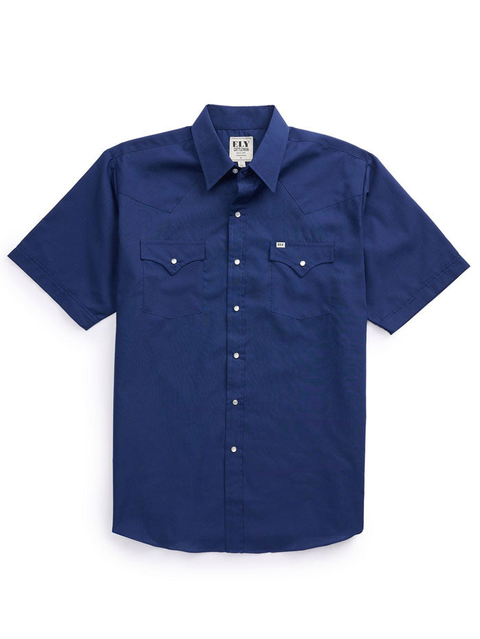 Ely Cattleman 201605 87 Men's Short Sleeve Solid Western Shirt - Navy Blue Cowboy Shirt for Rodeo, Country Music Festivals & Casual Wear