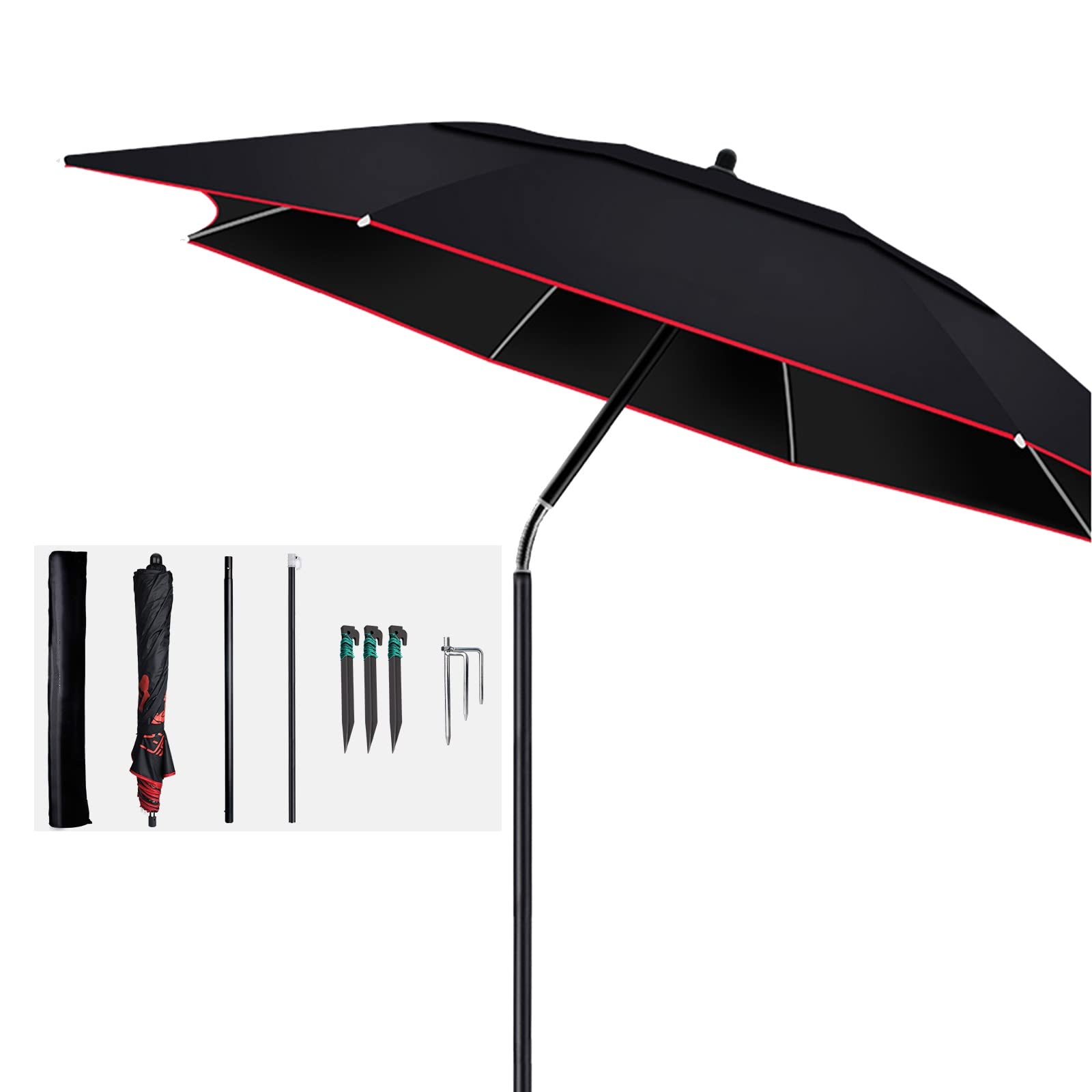 Hyuer 6-7ft Portable Beach Umbrella with Telescoping Pole - UV Protection, Windproof Stakes & 360° Rotation - Perfect for Beach, Poolside, Camping, Backyard & Outdoor Activities | Includes Carry Bag