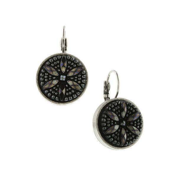 1928 Vintage Jet Black Flower Stone Round Drop Earrings for Women - Elegant Dangle Earrings for Party, Wedding & Evening Wear