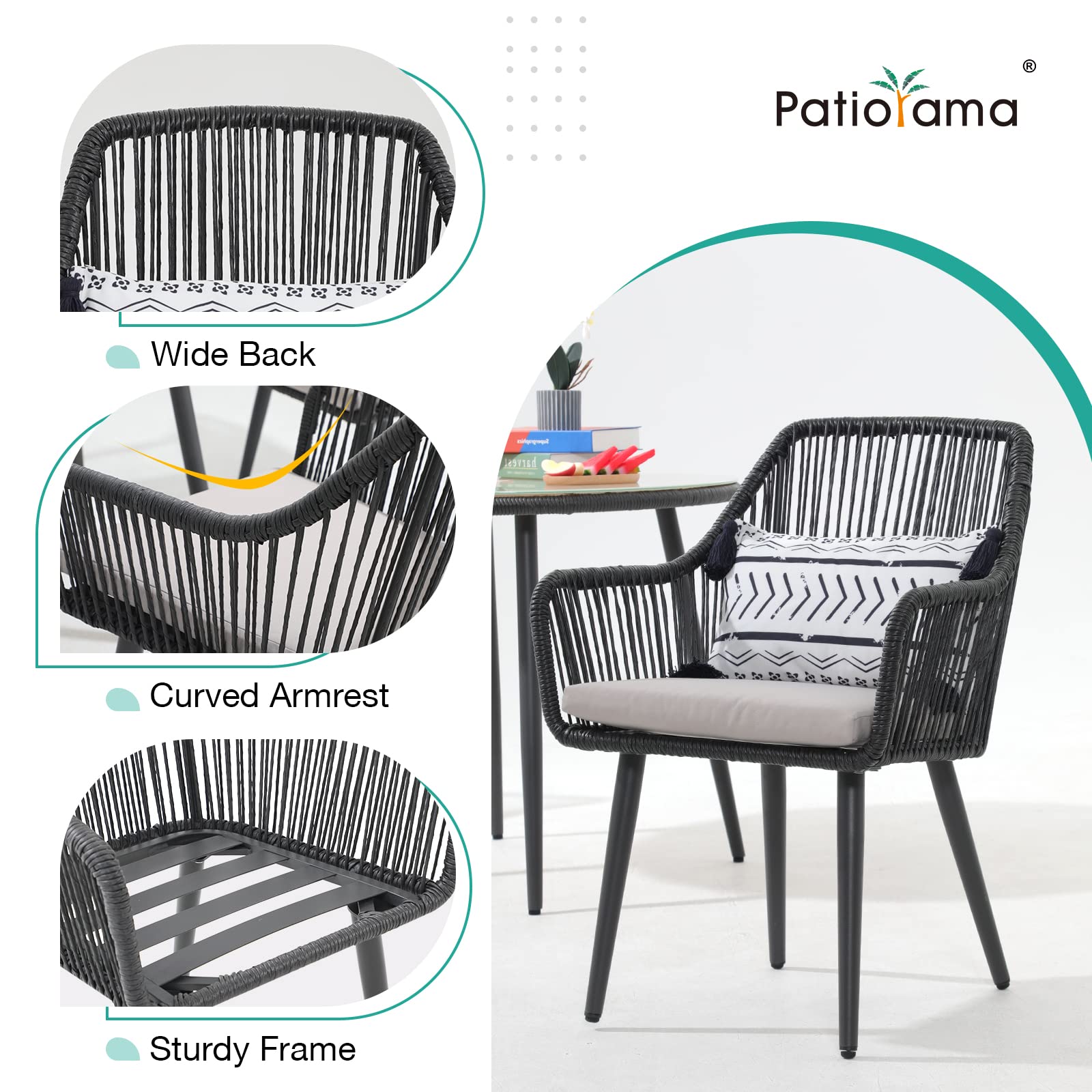 **4-Piece All-Weather Woven Rattan Patio Dining Chairs Set – Outdoor Wicker Chairs with Armrests for Balcony, Poolside, Backyard & Indoor Use (Black)**    *Perfect for alfresco dining, garden parties, or relaxing by the pool.*
