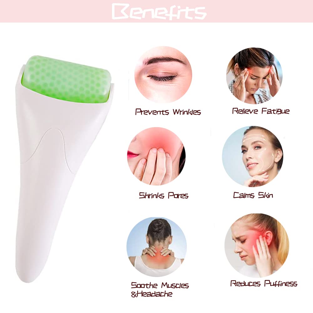 Jade Facial Ice Roller & Eye Masks Set - Cold Therapy for Puffiness Reduction, Skin Tightening & Face Lifting - Perfect for Morning Skincare Routine & Post-Workout Recovery