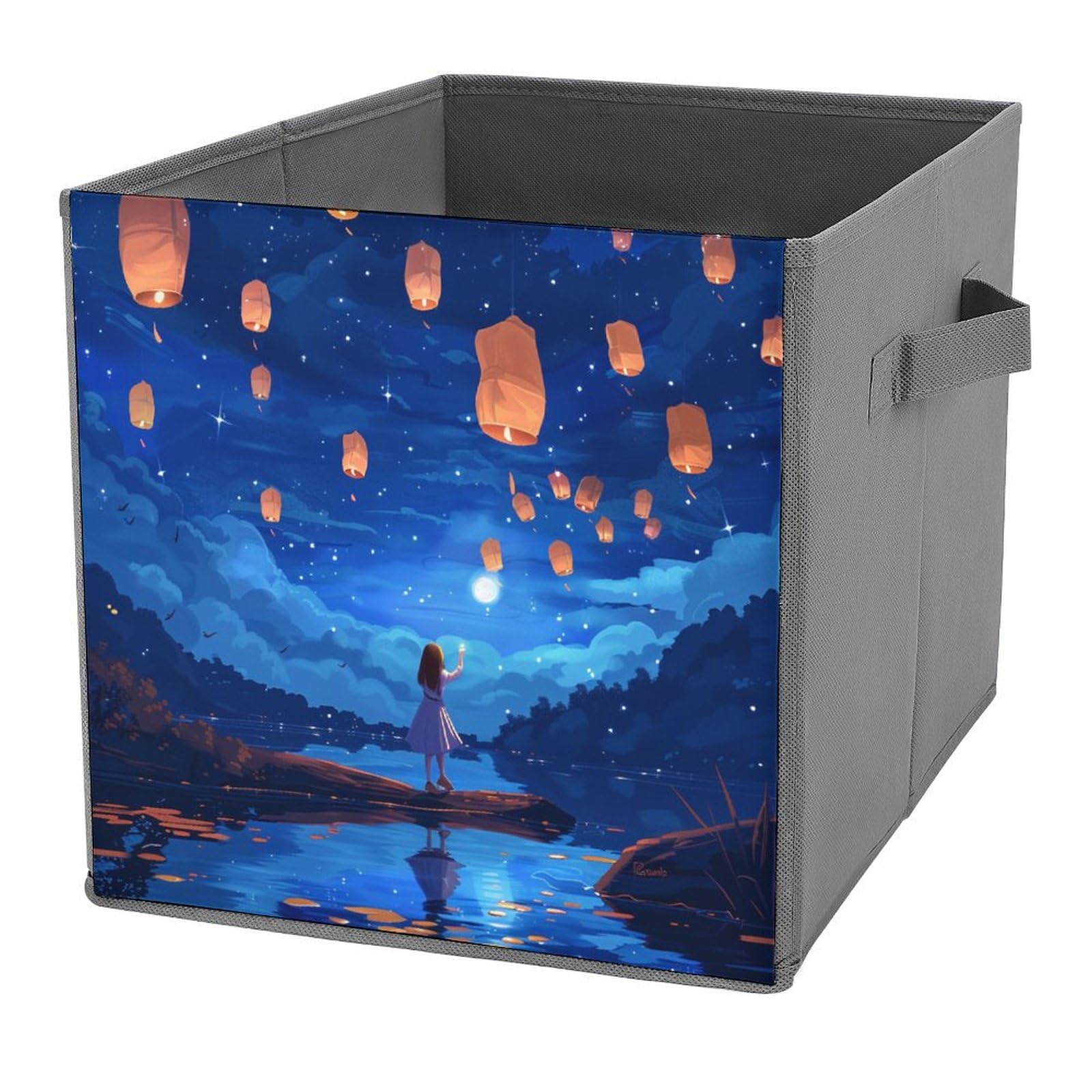 Foldable Storage Bins with Handles - Lake Lanterns Design Collapsible Organizer Baskets for Home, Office & Closet (1-Pack) - Perfect for Seasonal Decor, Toy Storage & Laundry Organization