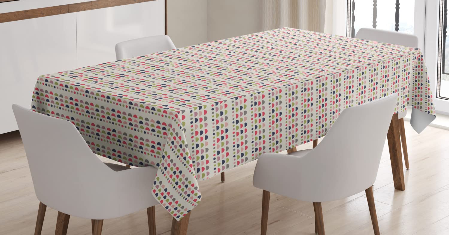 Ambesonne Abstract Tablecloth - Geometric Half Circles & Soft Pastel Dots Pattern, 60x84 Inch Rectangular Table Cover for Dining Room & Kitchen Decor | Waterproof & Wrinkle-Resistant | Perfect for Parties, Weddings & Everyday Use