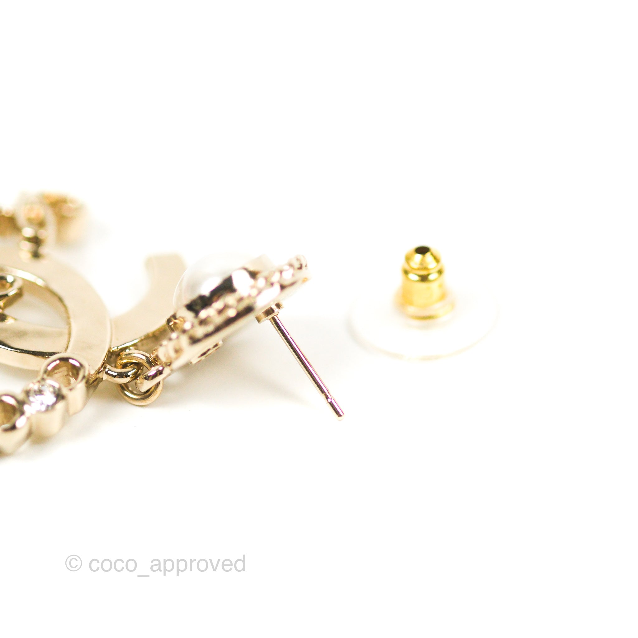 Chanel CC Coco Pearl Drop Earrings in Gold Tone - Luxury Fashion Jewelry for Women, Perfect for Parties, Weddings & Special Occasions