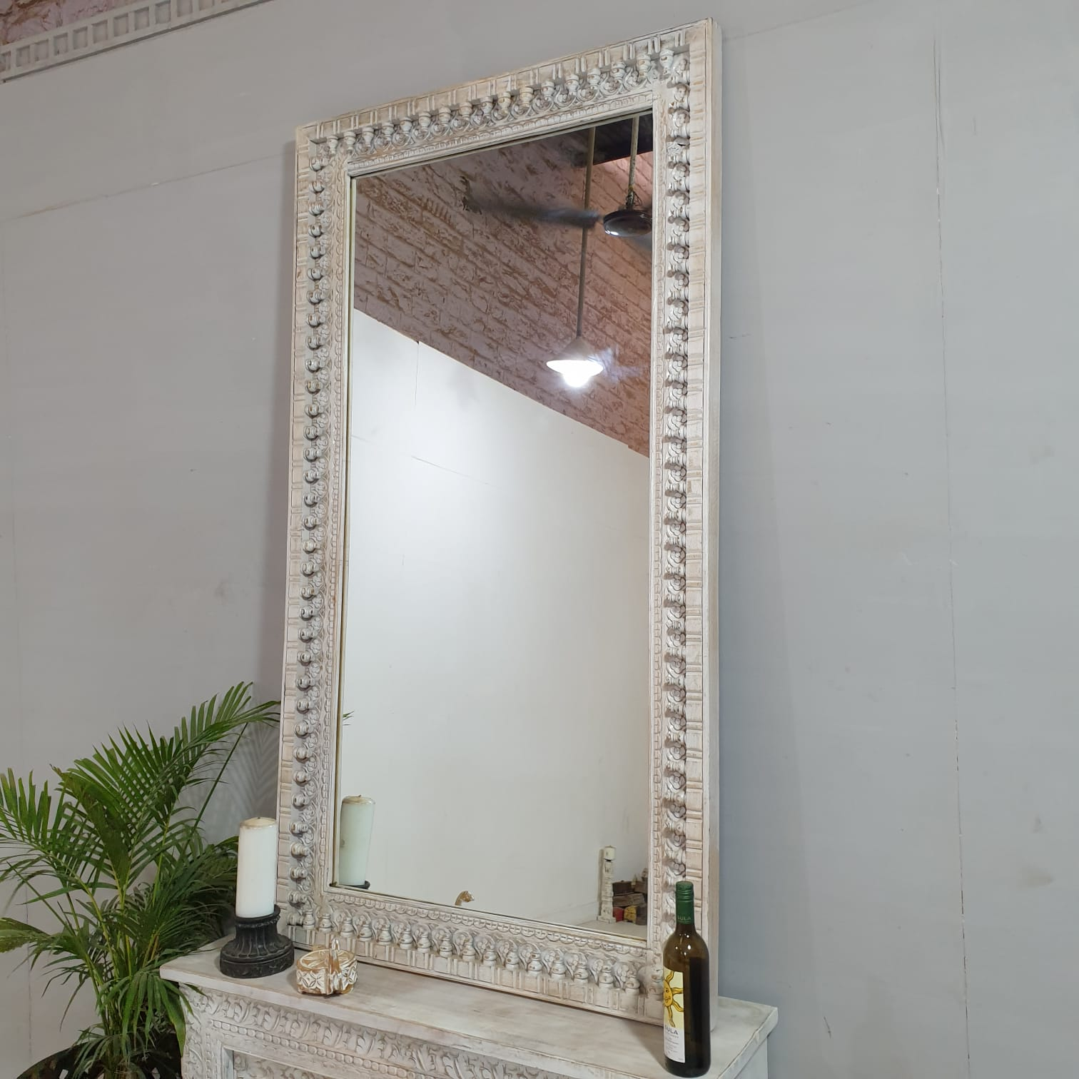 Handcrafted Indian Solid Hardwood Carved Oriental Style Mirror Frame - 70.9