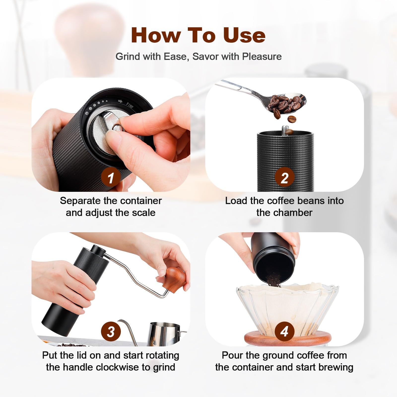 Premium Manual Coffee Grinder with Adjustable Coarseness - Stainless Steel Conical Burr for French Press, Espresso & Drip Coffee - 25g Capacity Hand Crank Mill for Home, Office & Camping Use
