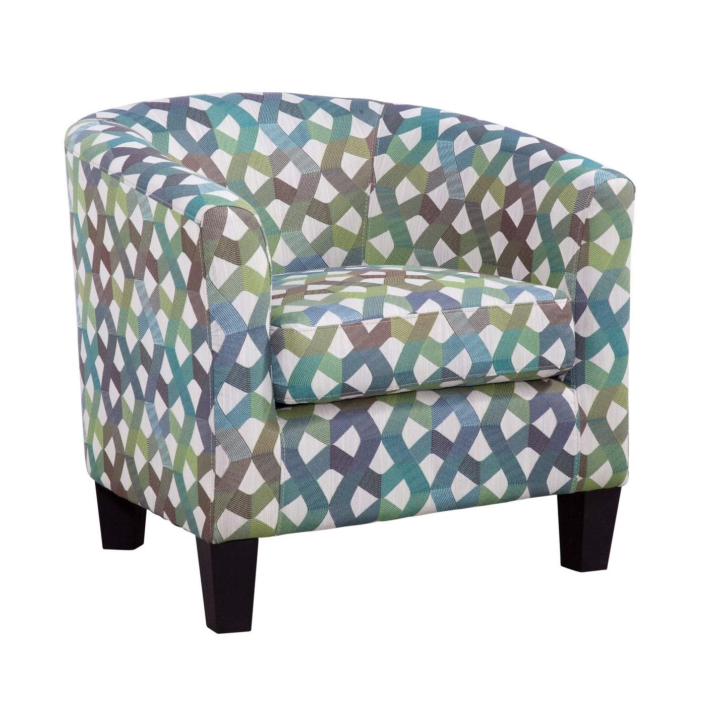 Modern Geometric Fabric Tub Chair - Blue & Green Contemporary Pattern with Padded Seat | Accent Chair for Living Room, Bedroom or Office Decor