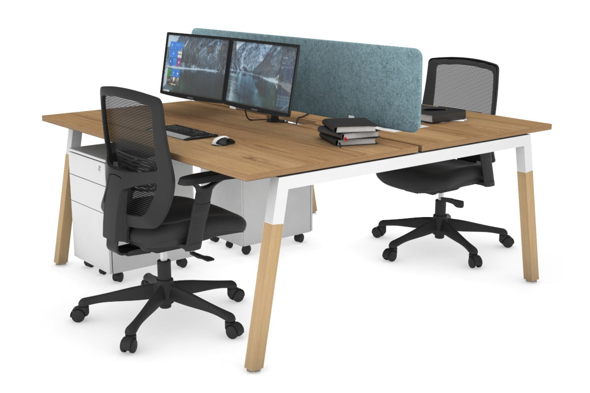 Quadro A Legs 2-Person Office Workstation with Wood Legs & Cross Beam - 1200L x 800W with Cable Management Scallop | Perfect for Shared Workspaces & Home Offices